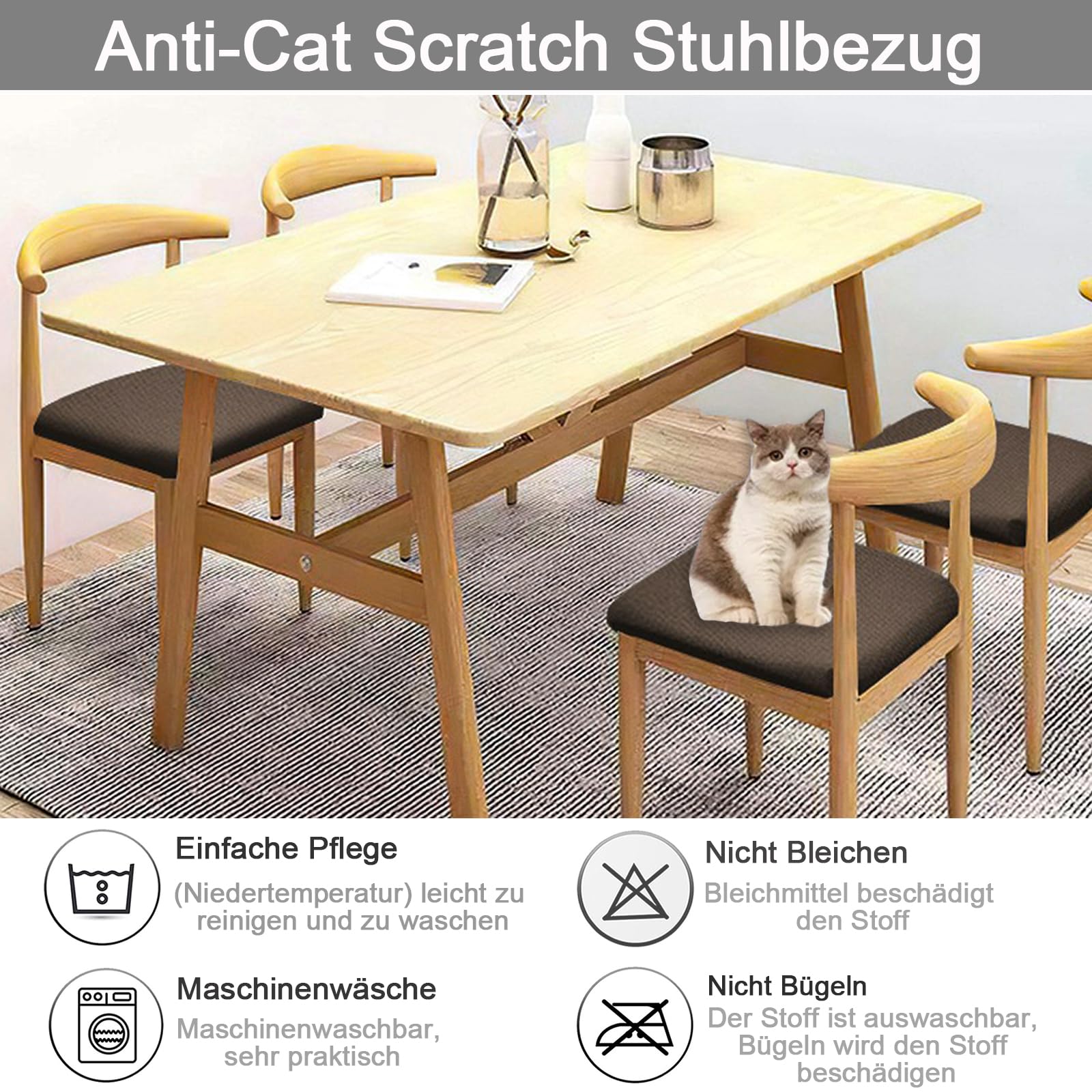 Coprisedili per sedie da pranzo con laminazione TPU impermeabili set da 6, coprisedili elasticizzati jacquard rimovibili lavabili, coprisedili per cuscini sedie da pranzo per cucina, hotel