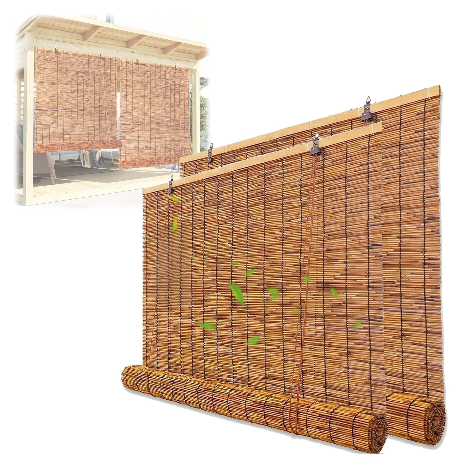 CMJYMX 70% Blackout Roller Blind Reed Shades Bamboo Roll Up Blinds With Lift, Home Privacy Curtain For Balcony Patio Garden Backyard 50-150cm Easy To Install(70x100CM/27x39IN(WxH))