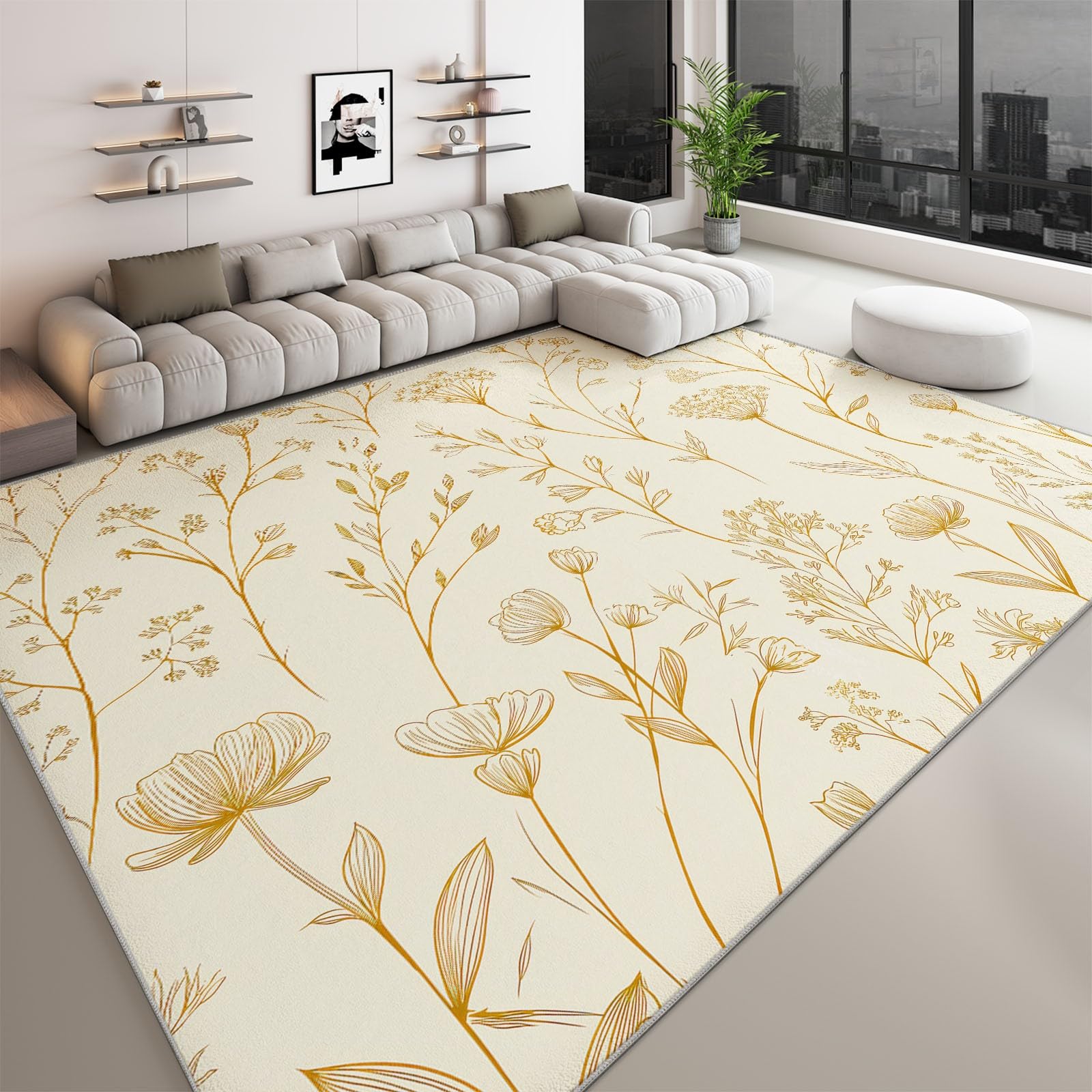 Ultramiękki dywanik flanelowy 120 x 180 cm w stylu akwarelowym w stylu kwiatowym, nowoczesny antypoślizgowy i zmywalny dywan do salonu i sypialni - wzór 3D, krótkie włosie i łatwy do czyszczenia