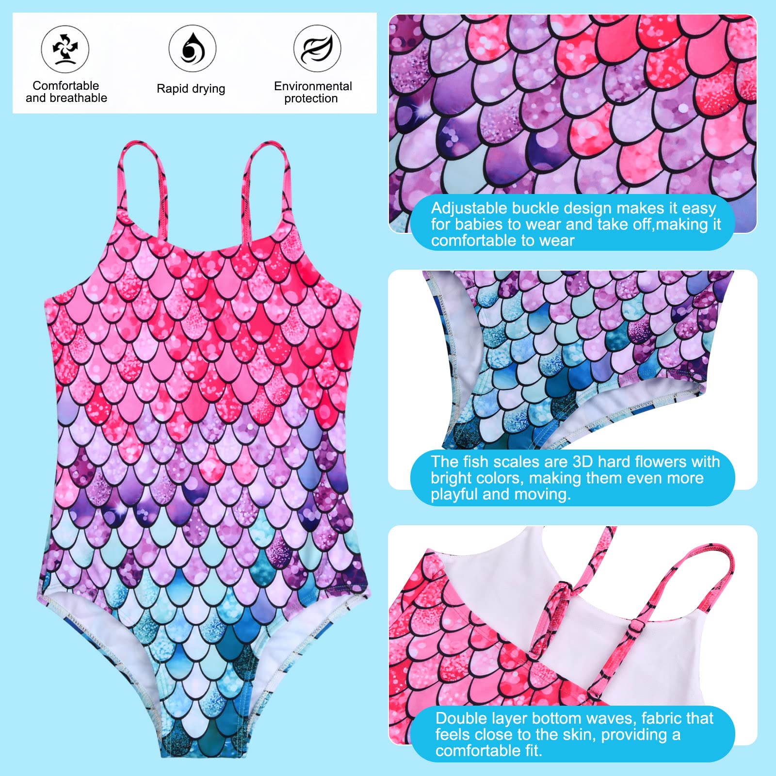 Nivofu Traje de Baño de Una Pieza para niñas, Bañador Niña, Traje de Baño Sirena para Niña, Traje de baño para niñas, Niñas Verano Natación Trajes de Baño para Fiesta natación de Verano