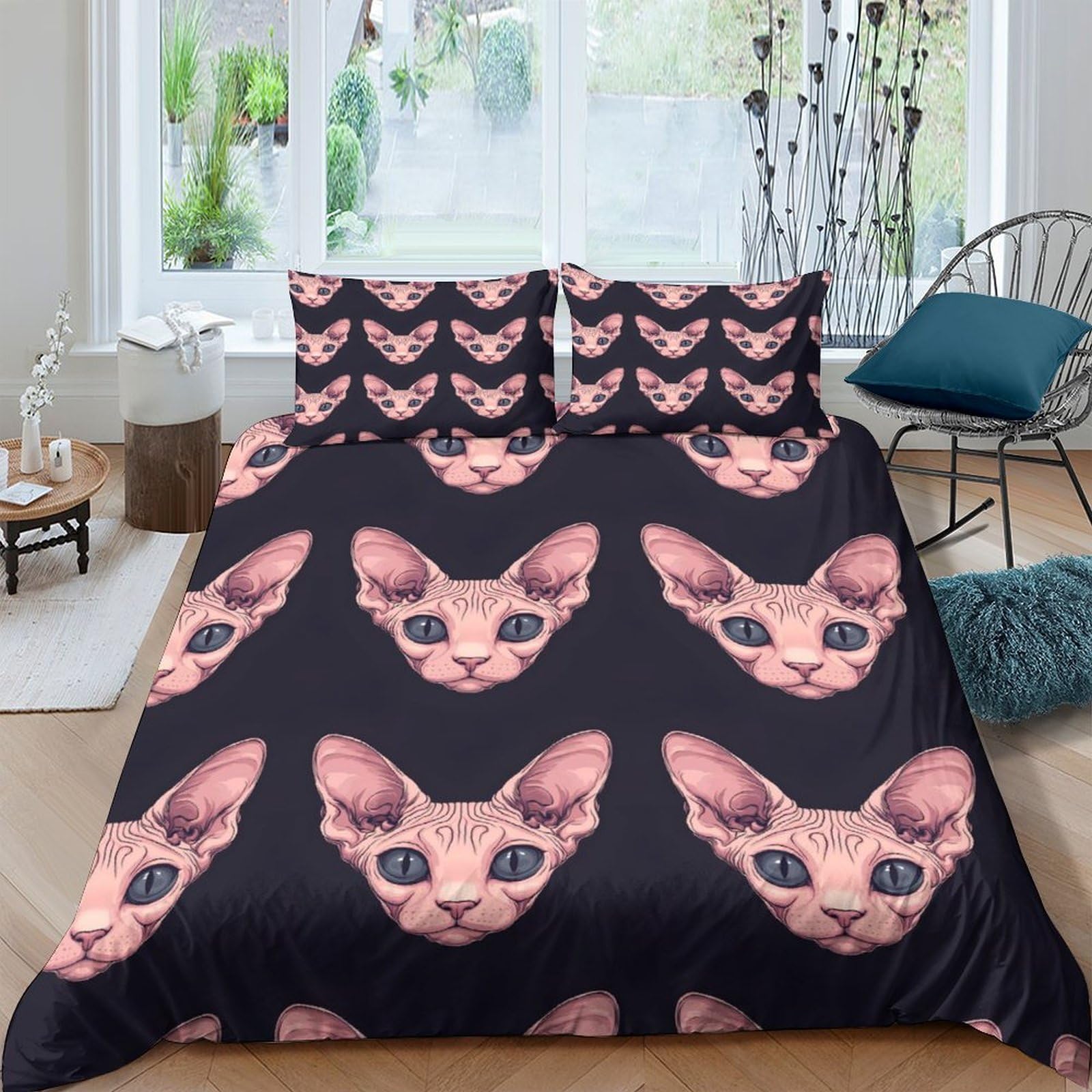 Ctjqhvkz Style-10 3D Printed Sphynx Cat Fitted Sheet Microfiber Black Bedroom Decor Pink Cat Mattress Cover For Home Guest Room Single（135X200cm）