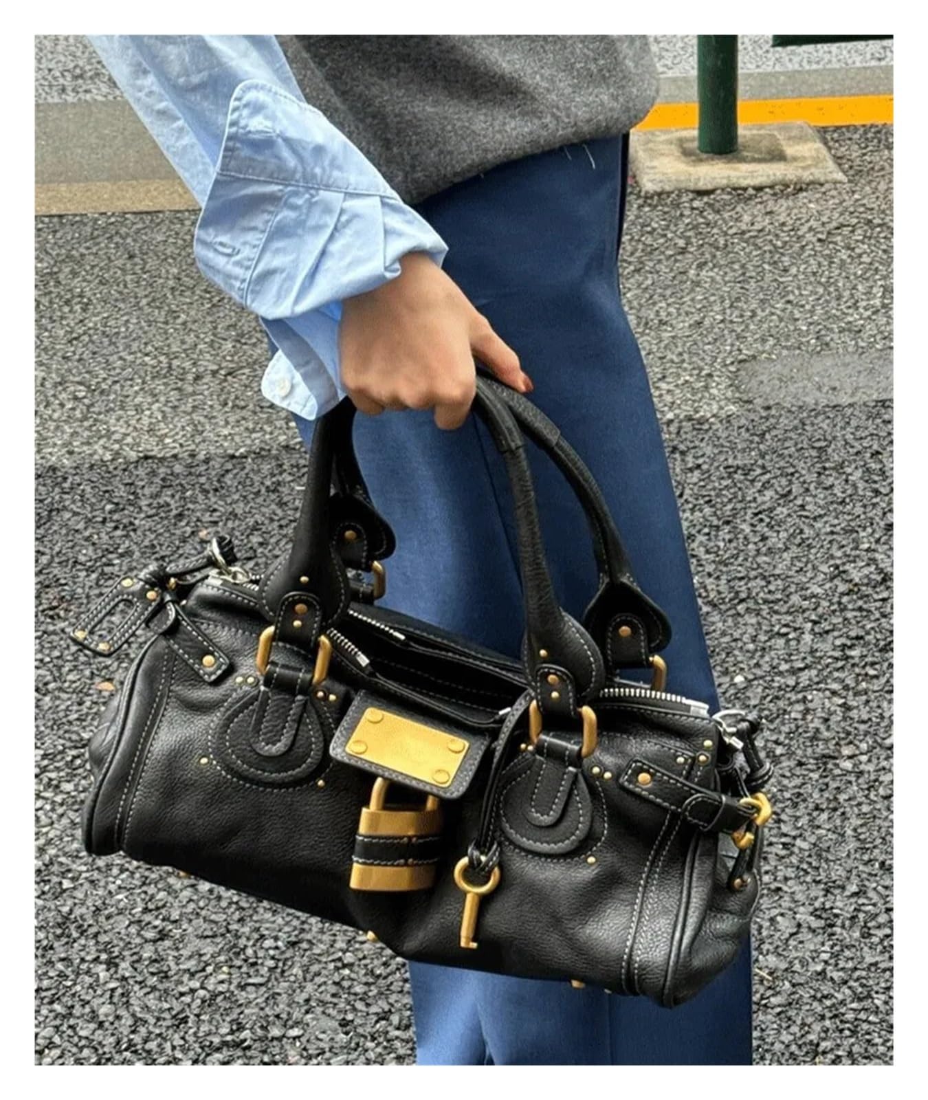 Mid Ancient Style Nische Retro Vielseitige Schlosskopftasche Nietenkissen Handtasche Pendeln Trend Damen