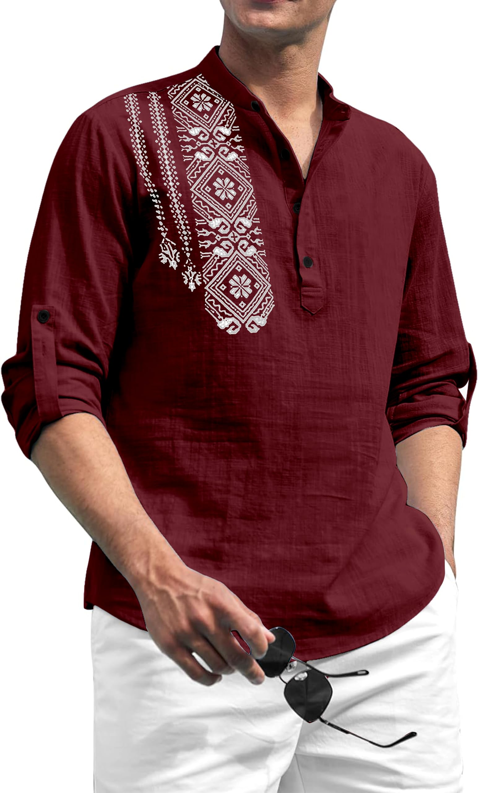 folgen set the trend Folgen Men's Printed Cotton Blend Full Sleeve Straight Kurta Regular Fit Short Kurta Shirt for Men-picture-21