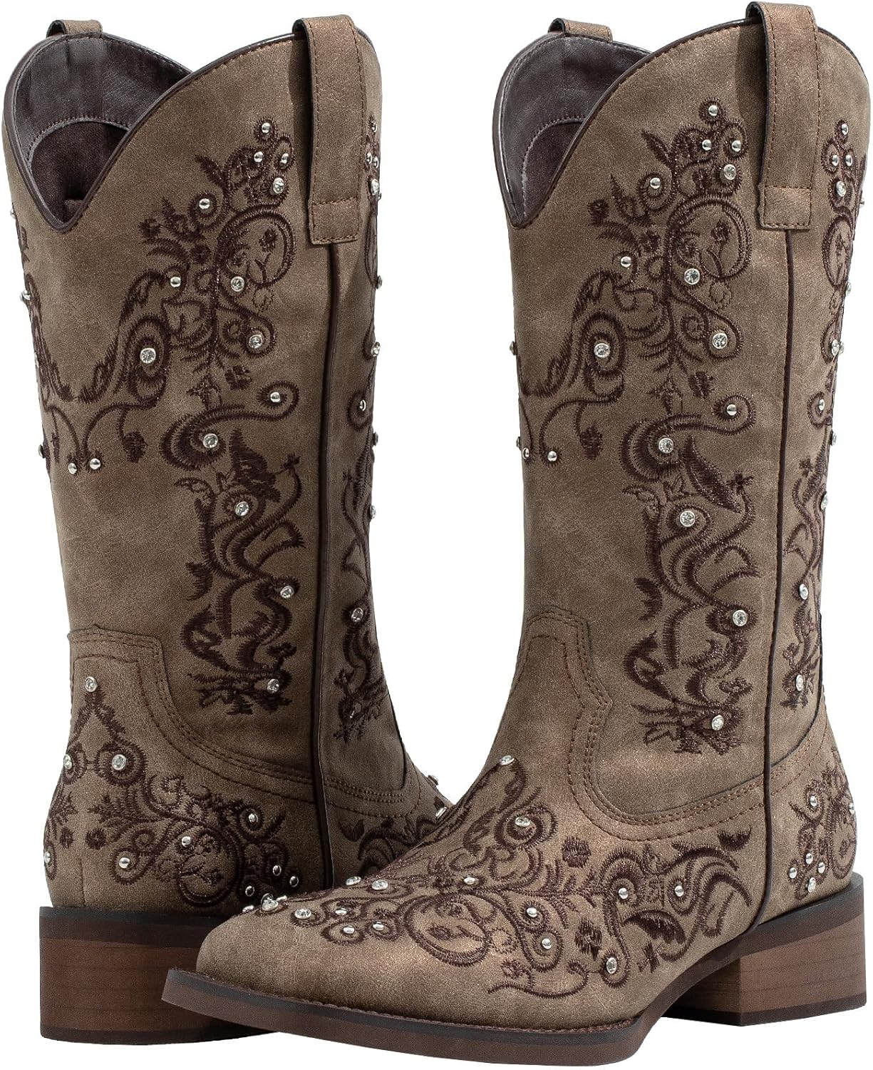 SheSole Womens Western Cowgirl Boots Fashion Rhinestone Square Toe Ladies Cowboy Boots Mid Calf - Image 6