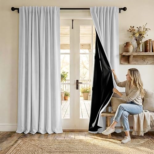 Miniatura 27 de PONY DANCE Cortinas de cocina 100% opacas cortas de 45 pulgadas de largo, cortinas de café con aislamiento térmico para ventanas con parte trasera