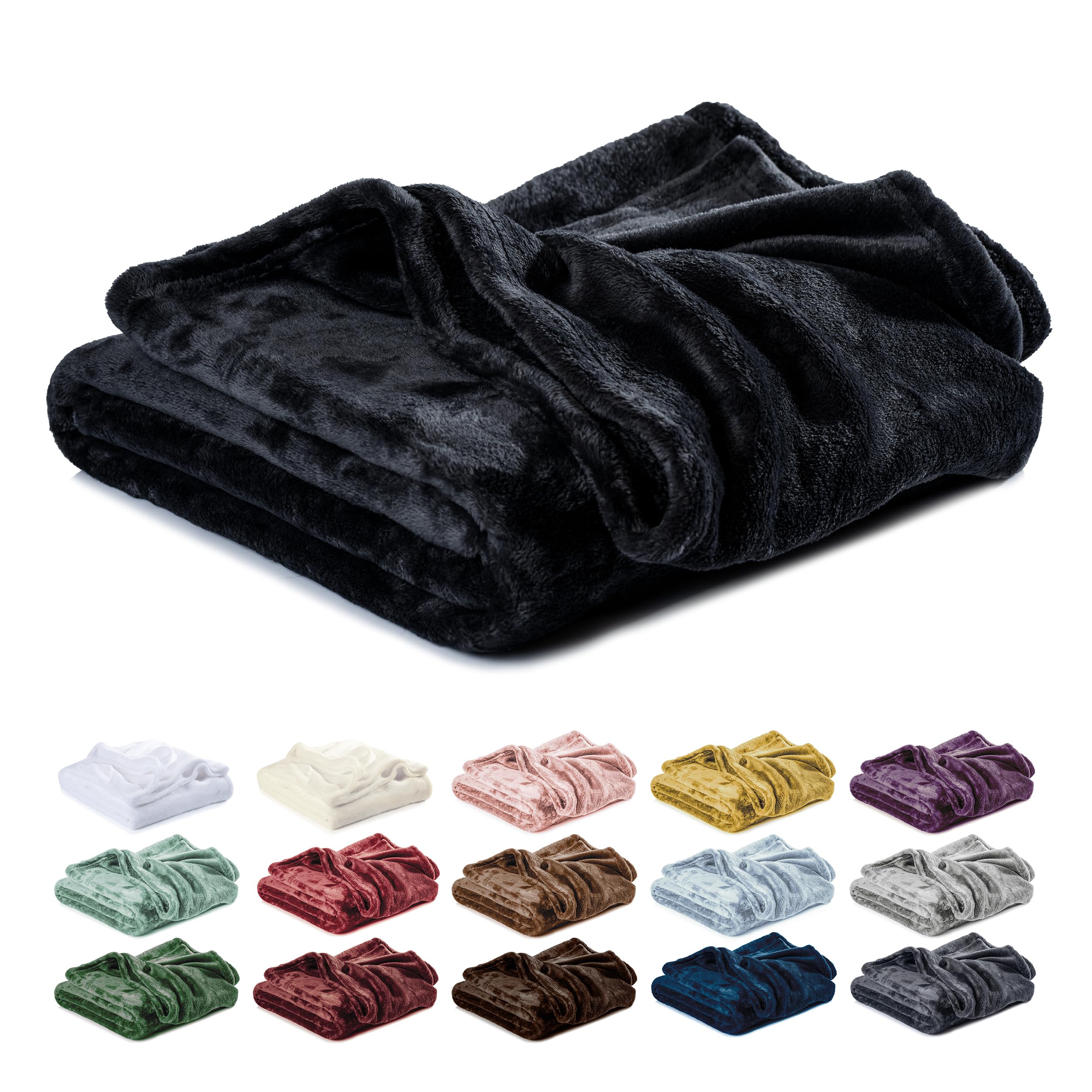 Lavea® Coperta in Pile Matrimoniale 220x240 cm Morbida – Plaid in Microfibra Caldo e Soffice per Divano e Letto, Traspirante e Facile da Lavare – Nero