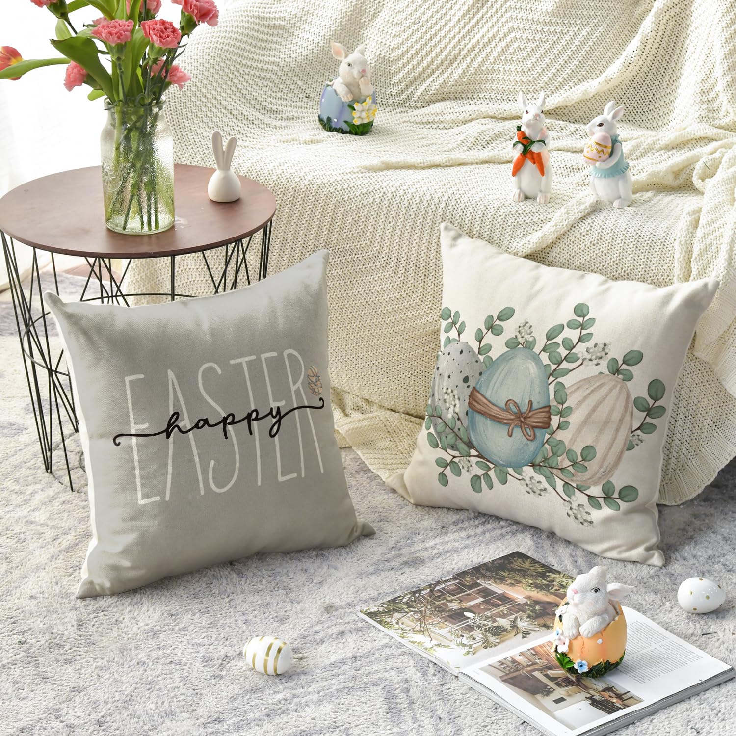 Coussin Marguerites Vert Artoid Mode - Lot De 4 Housses De Es 50x50 Cm : Déco Saisonnière Salon Housse 50x50cm Polyester