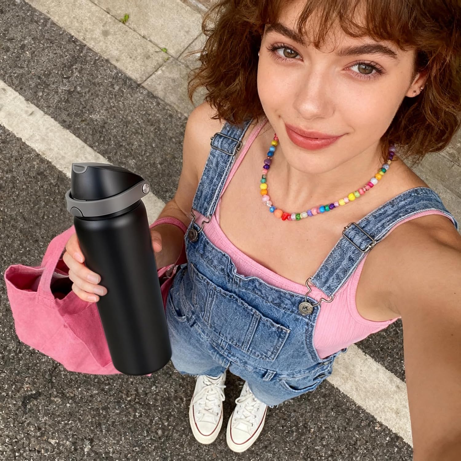 32 oz Insulated Water Bottle for Travel, 2-in-1 Quick Flip Straw and Push Button Spout Lid, Triple Walled Vacuum Stainless Steel Keep Cold for 30Hrs, Leakproof, for Gym, Hiking, Trip, Black - Image 7