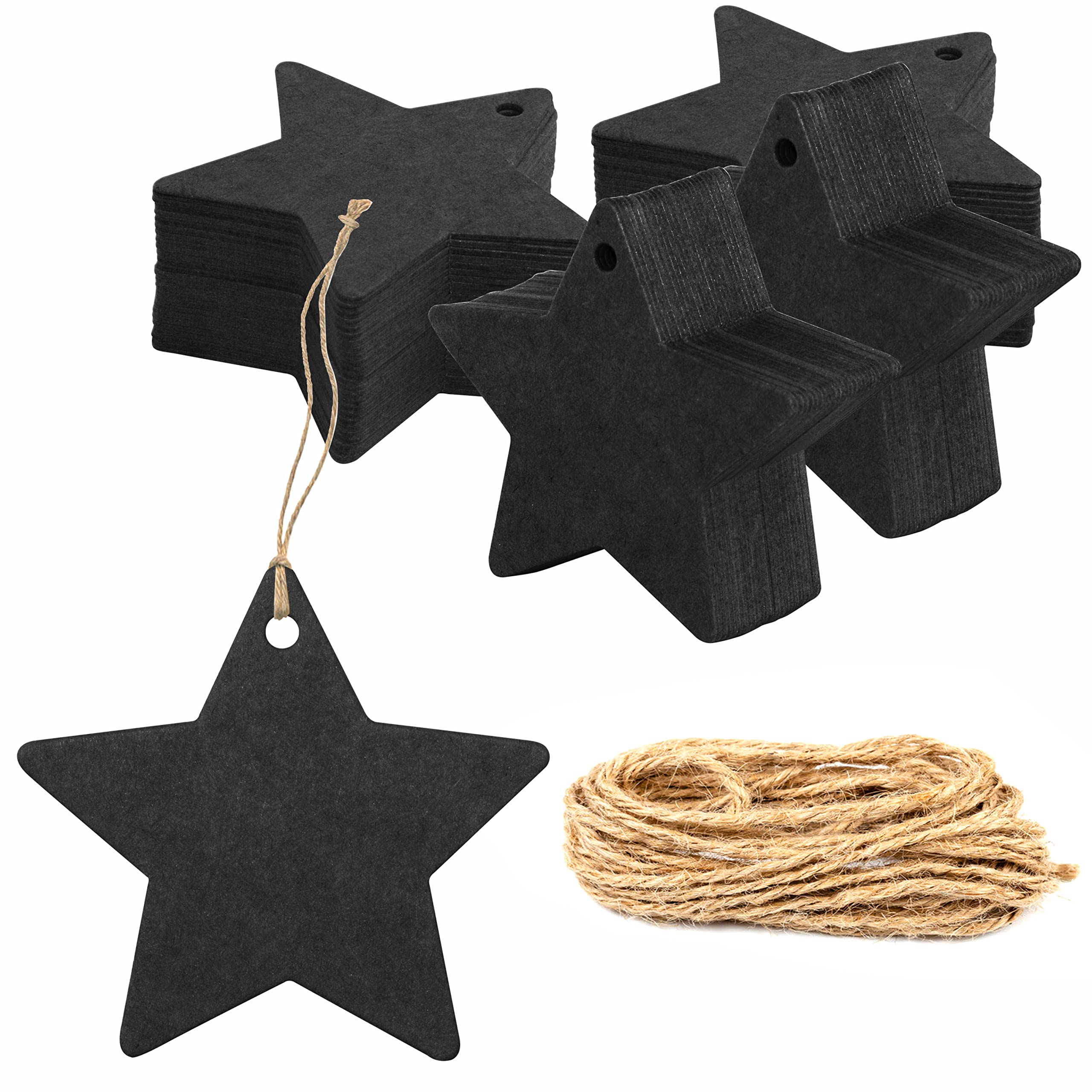 200 Pcs Kraft Paper Gift Tags Black Star Shaped Gift Tags with 30 Meters Natural Jute Twine for Craft Packaging (6cm Diameter)