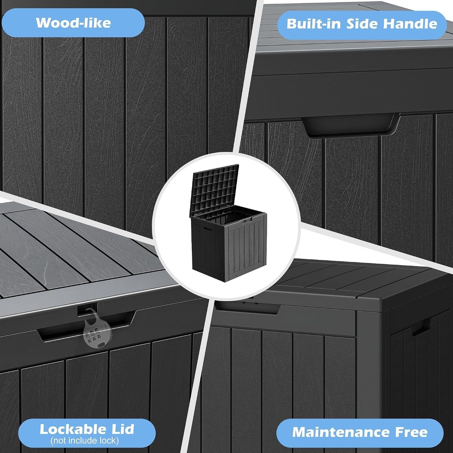 Baulera Exterior Impermeable 130L para Almacenaje Terraza, Rayado Negro