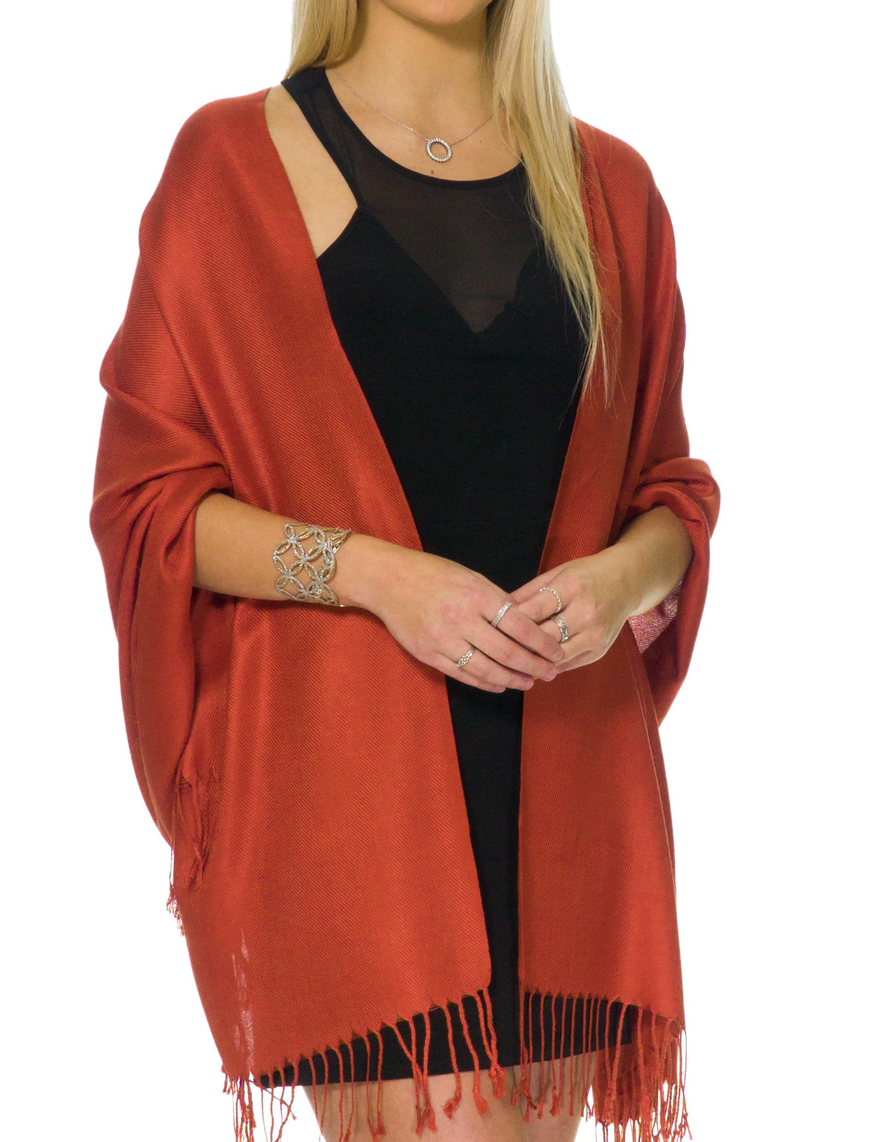 Pashmina Shawls and Wraps for Evening Dresses, Large Soft Pashminas Wedding Shawl, Burnt Orange, One Size