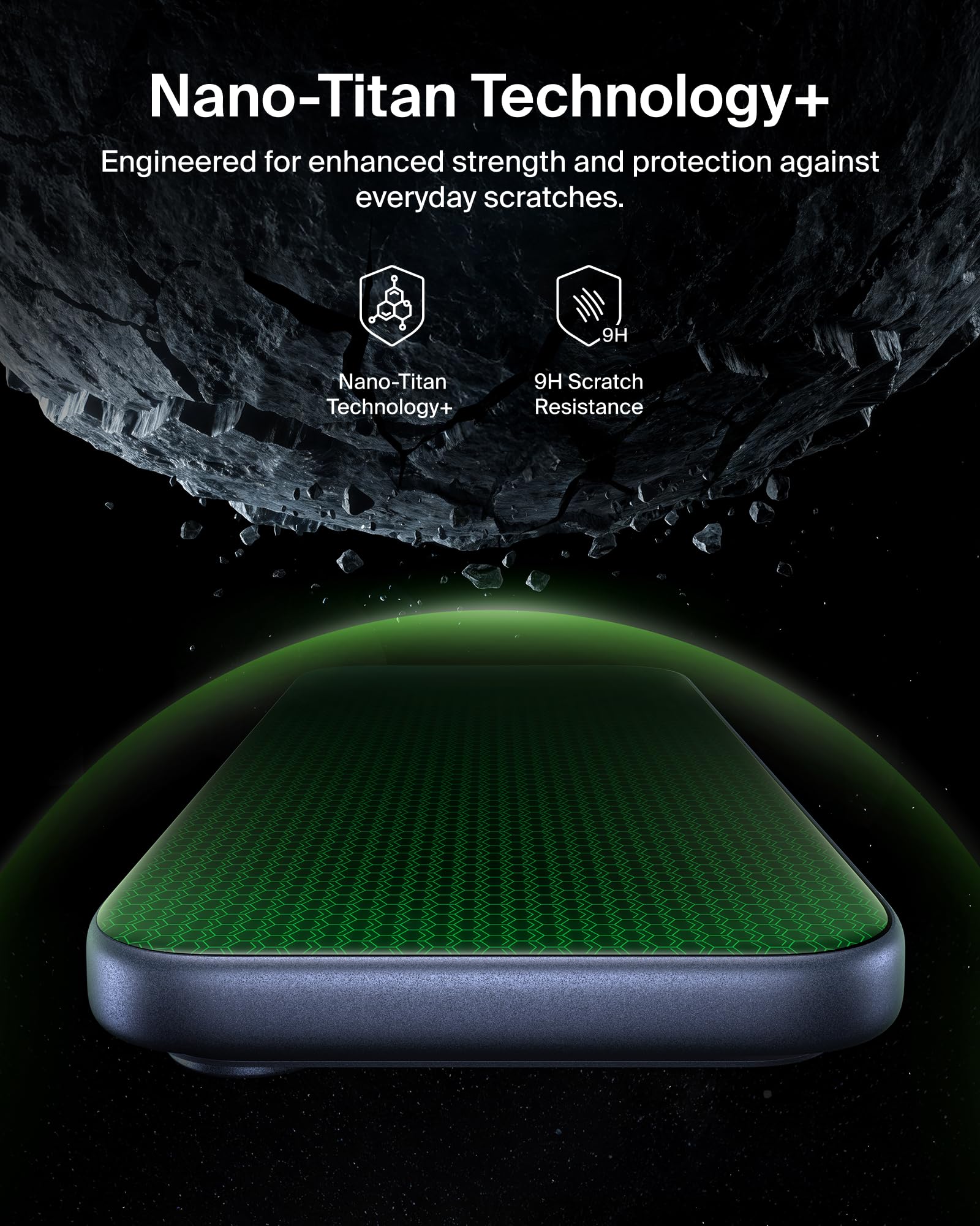 Belkin Titan LiquidGuard - Protector de pantalla con tecnología Nano-Titan + y garantía respaldada por 300 dólares, protección de pantalla líquida 9H para iPhone, Samsung, Pixel, iPad, tablet, reloj