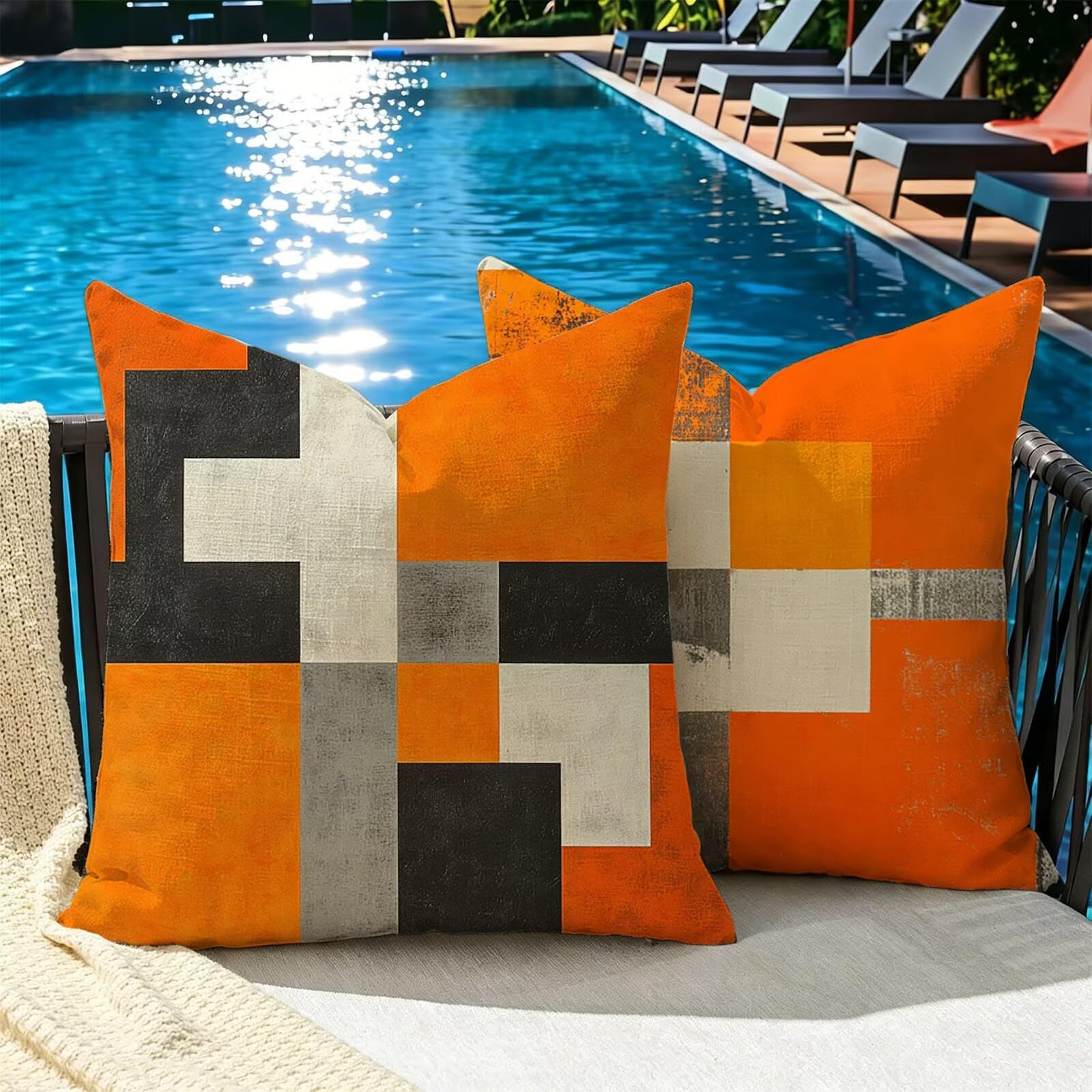 Kissenbezug 65x65cm Outdoor Kissen 2er Set Abstrakt orange Farbe Samt