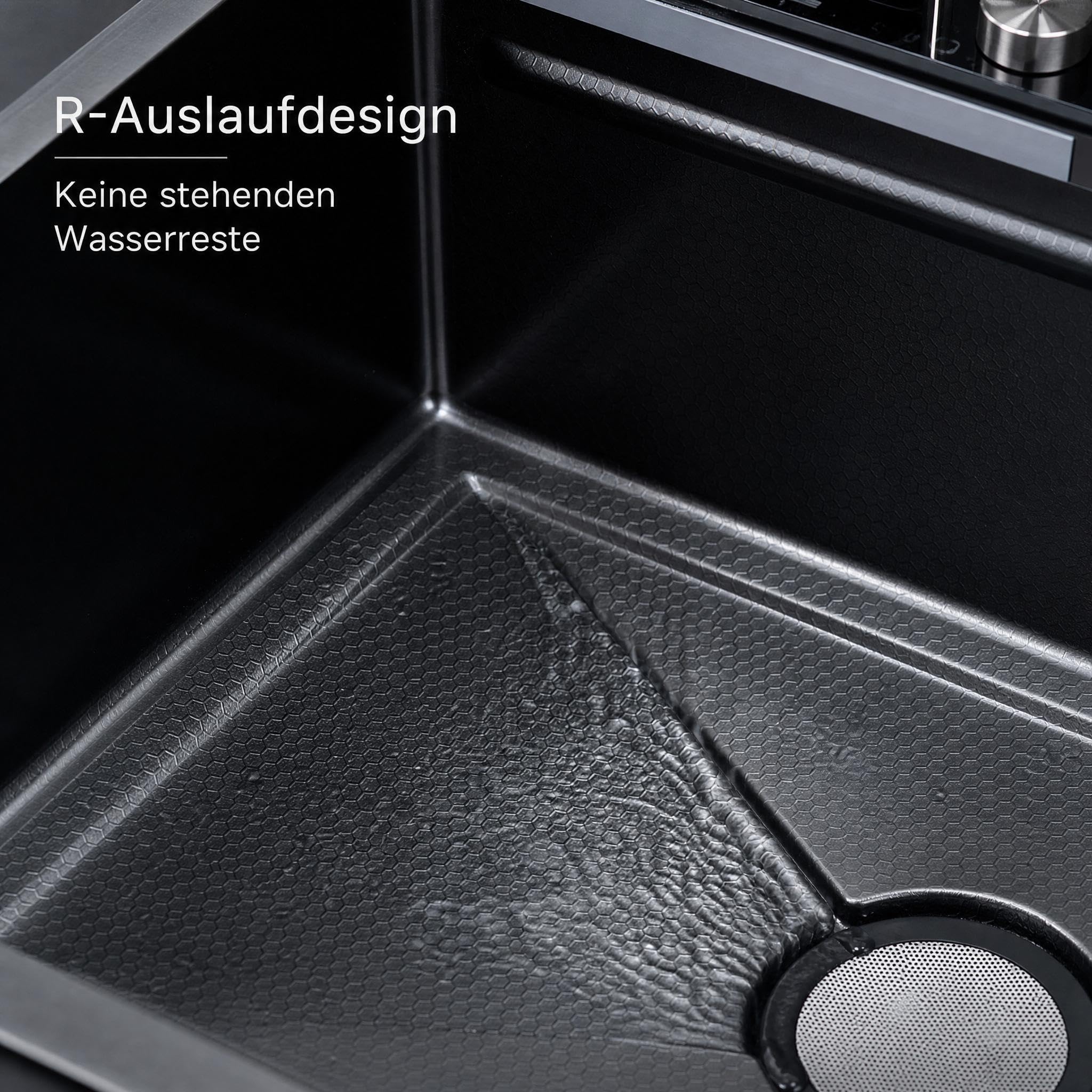Spülbecken Schwarz 80 x 45cm Waschbecken Küche, 1 Becken Einbauspüle Edelstahl mit R-Abfluss, Nano-Oberfläche, Spülbecken mit Armatur Inkl Siphon & Über