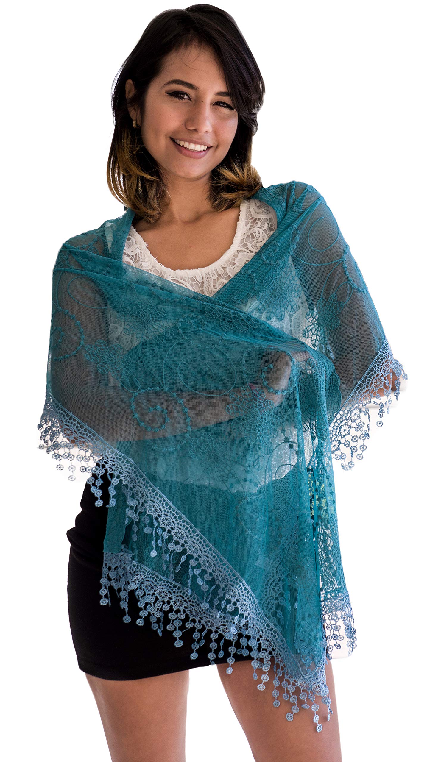 Cindy and Wendy Lightweight Soft Leaf Lace Fringes Scarf Shawl for Women