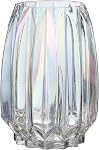 Lucky Bird Modern Ribbed Blue Glass Vase for Flowers, Candles, and Decorative Accents - Tall/Short for Centerpieces and Table Decor (H8.0inch)