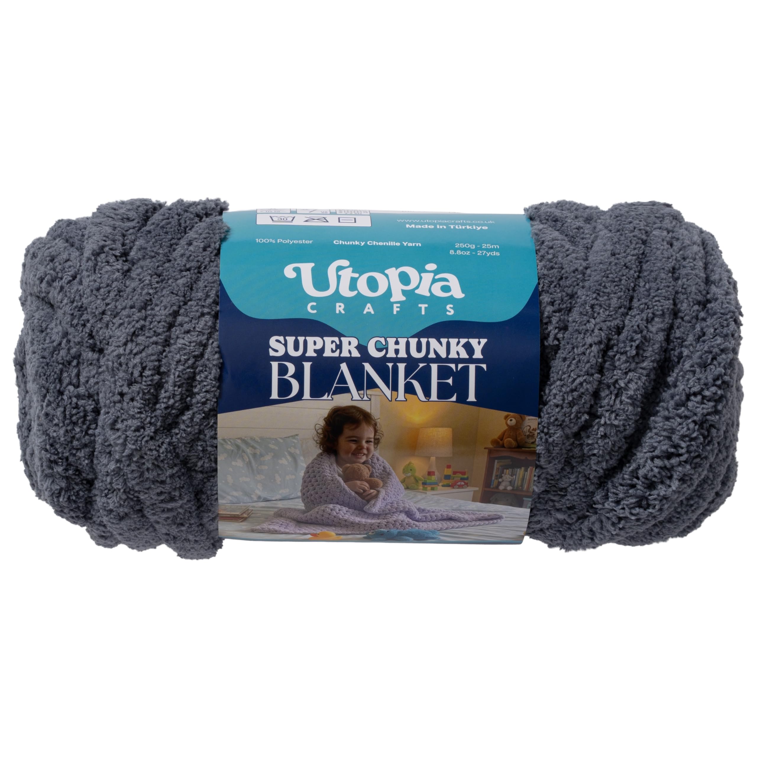 Utopia Crafts Super Chunky Blanket Yarn 250g, Soft Chenille Yarn for Arm Knitting - Thick Bulky Polyester Jumbo Yarn for Hand Knit Throw Blankets, Crochet, DIY Home Décor (Anthracite)
