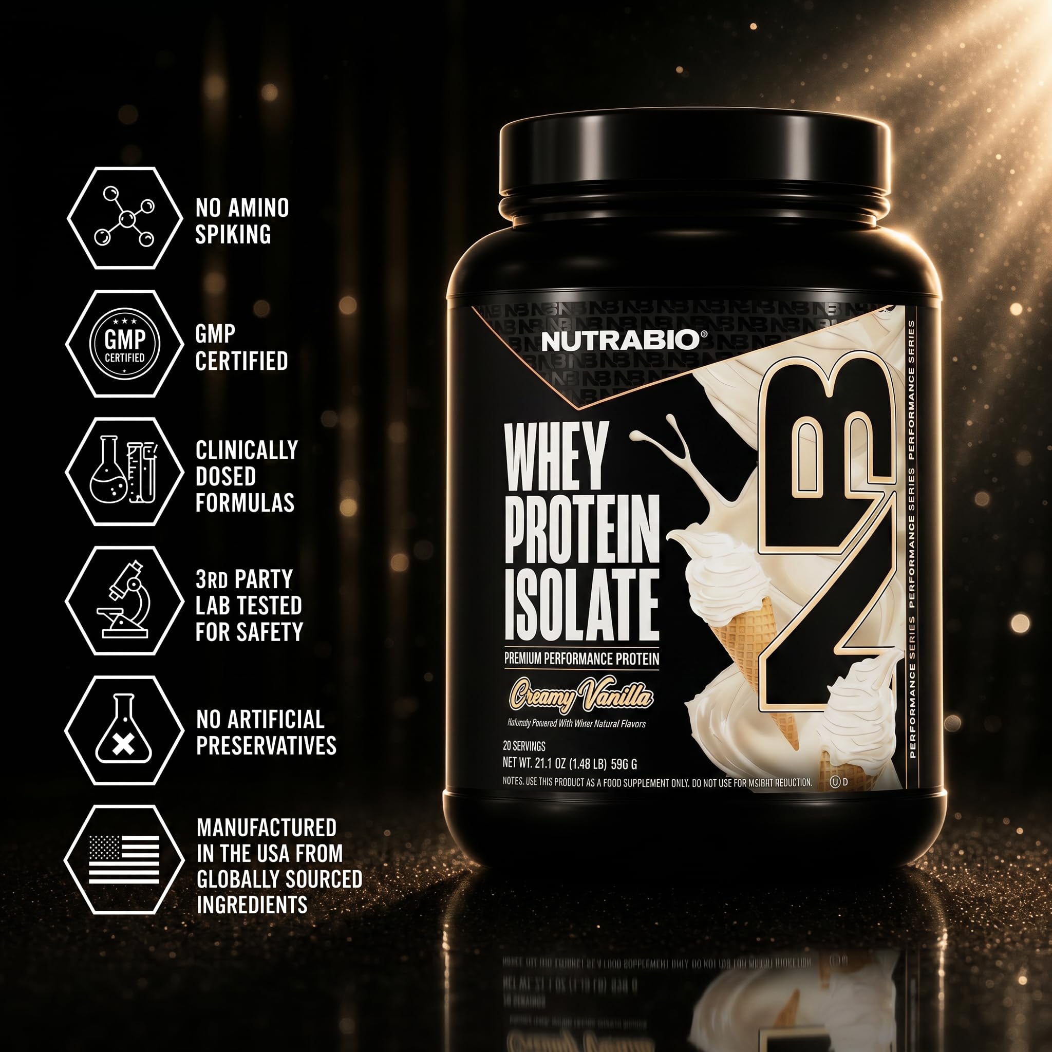 NutraBio 100% Whey Protein Isolate Protein Powder, 25g Protein with Complete Amino Acid Profile, Non-GMO, Soy & Gluten Free, Low Carb, Low Calorie Whey Protein Powder, Creamy Vanilla, 20 Servings — Amazon image 5