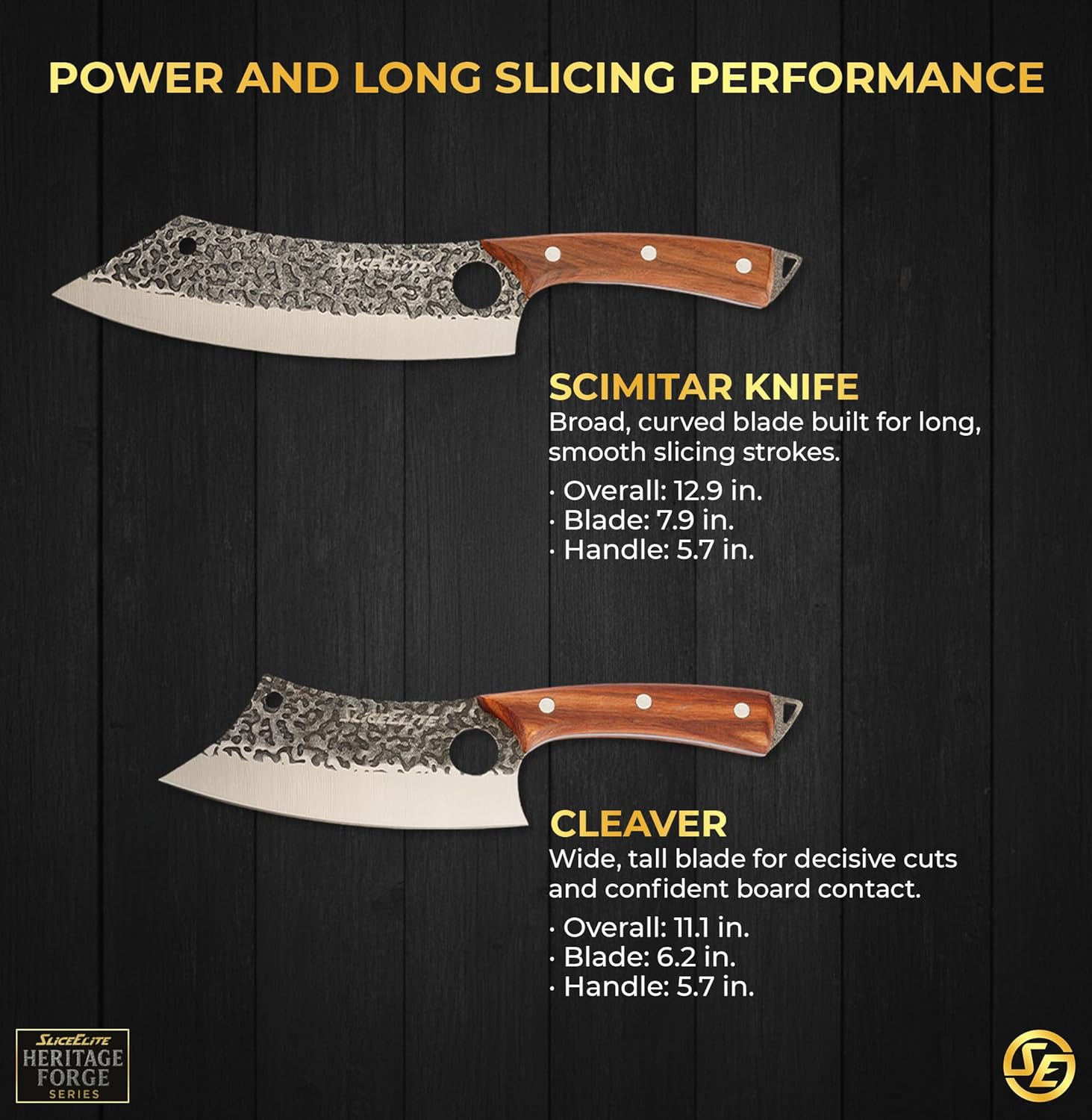 Heritage Forge 6 Piece Knife Set Serbian Knife Viking Knife Cleaver Boning Scimitar Kiritsuke Hand Forged High Carbon Steel Kitchen Butcher Knives for Meat Vegetables and Daily Prep