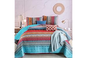 WONGS BEDDING Bohemian Quilt Set Queen Size, Boho Striped Quilt Set, Super...