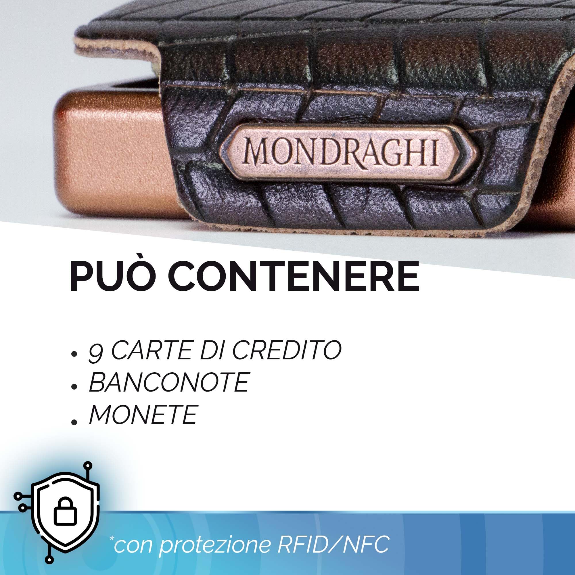 MONDRAGHI® - Mini Portafoglio Ultraleggero, Slim - Porta Carte di Credito Tessere Monete e Tag - Vera Pelle Piccolo e Tascabile - EVOLUTION (Brown)