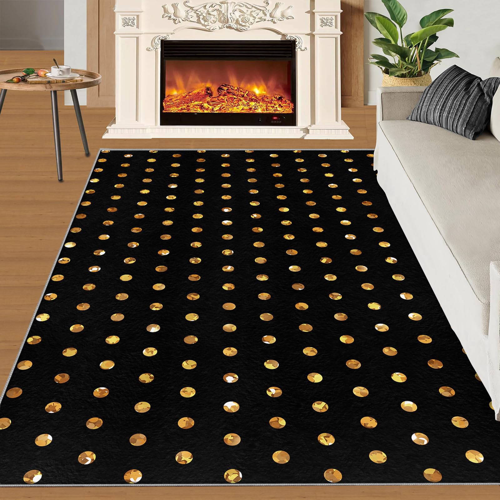 Tapis de couloir de luxe léger or et noir aux finitions géométriques