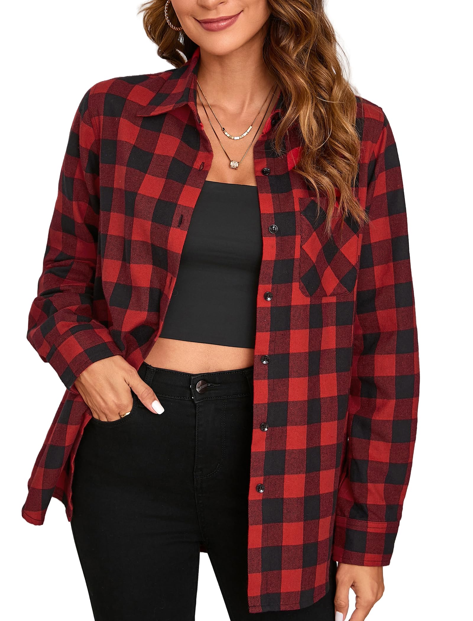 Flannel Shirt for Women Plaid Western Cowgirl Button Down Shirt