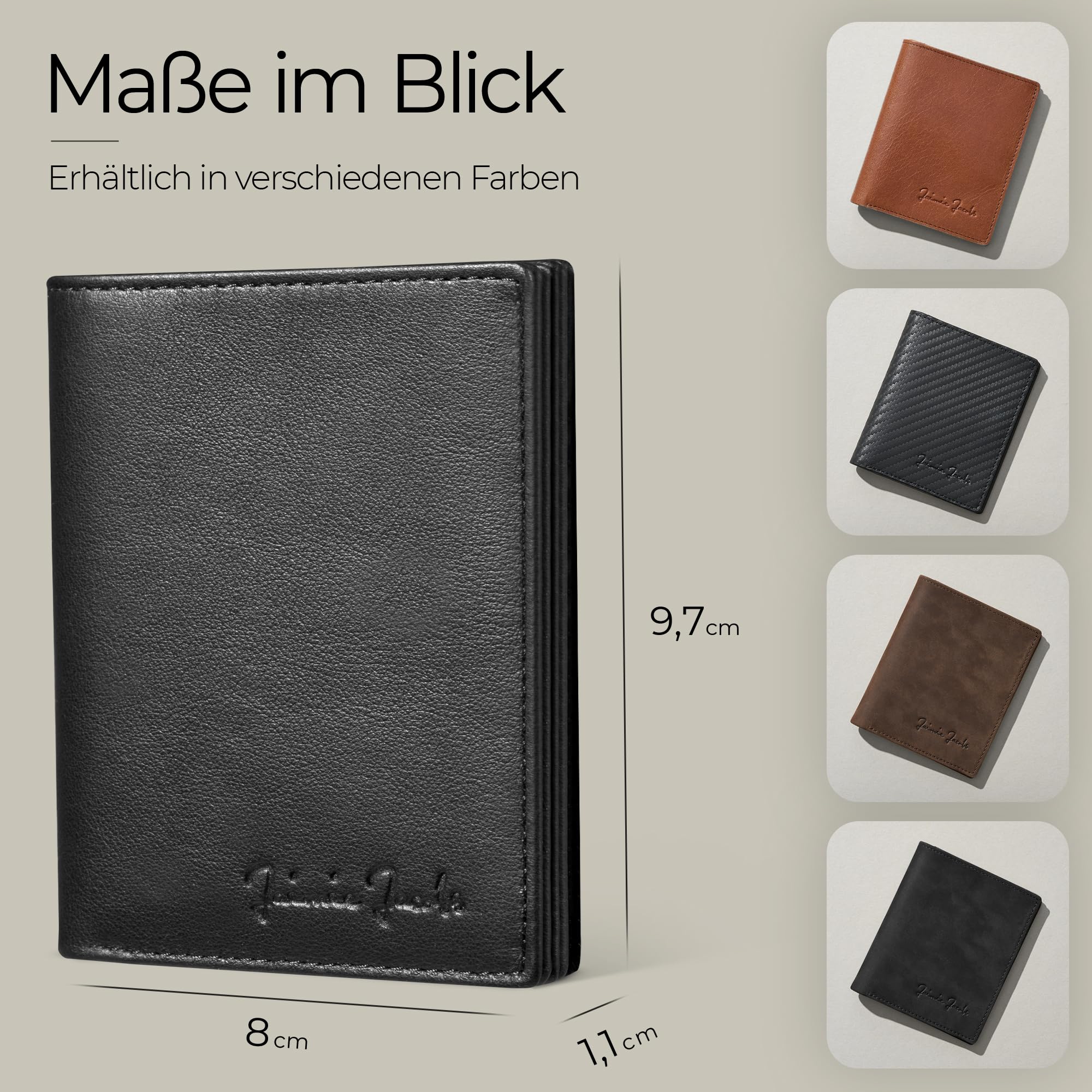 JAIMIE JACOBS SLIMSTAR mit großem Münzfach dünne Geldbörse Leder Slim Wallet Hochformat Geldbeutel Herren (Schwarz)