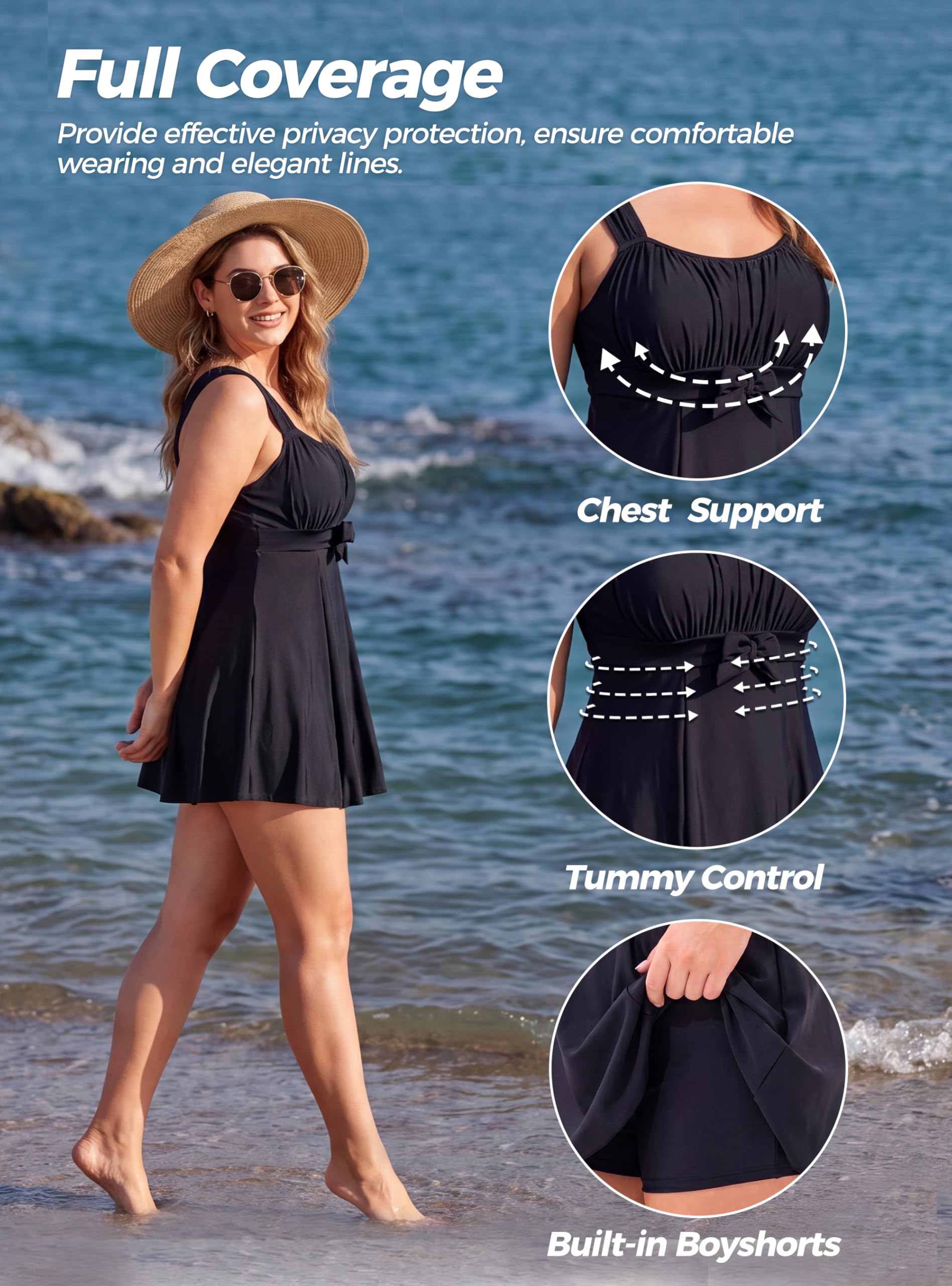 Wantdo Costume da Bagno Plus Size a Vita Alta Costume Intero con Gonna Estate Elegante Vestito Floreale Donna per Mare e Spiaggia 1 Pezzo