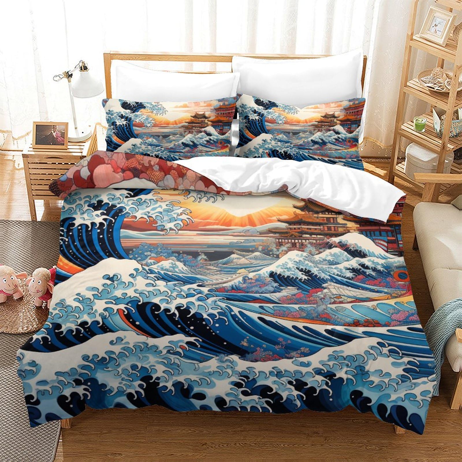 Housse de couette 200x200cm vagues de la mer literie haut de gamme