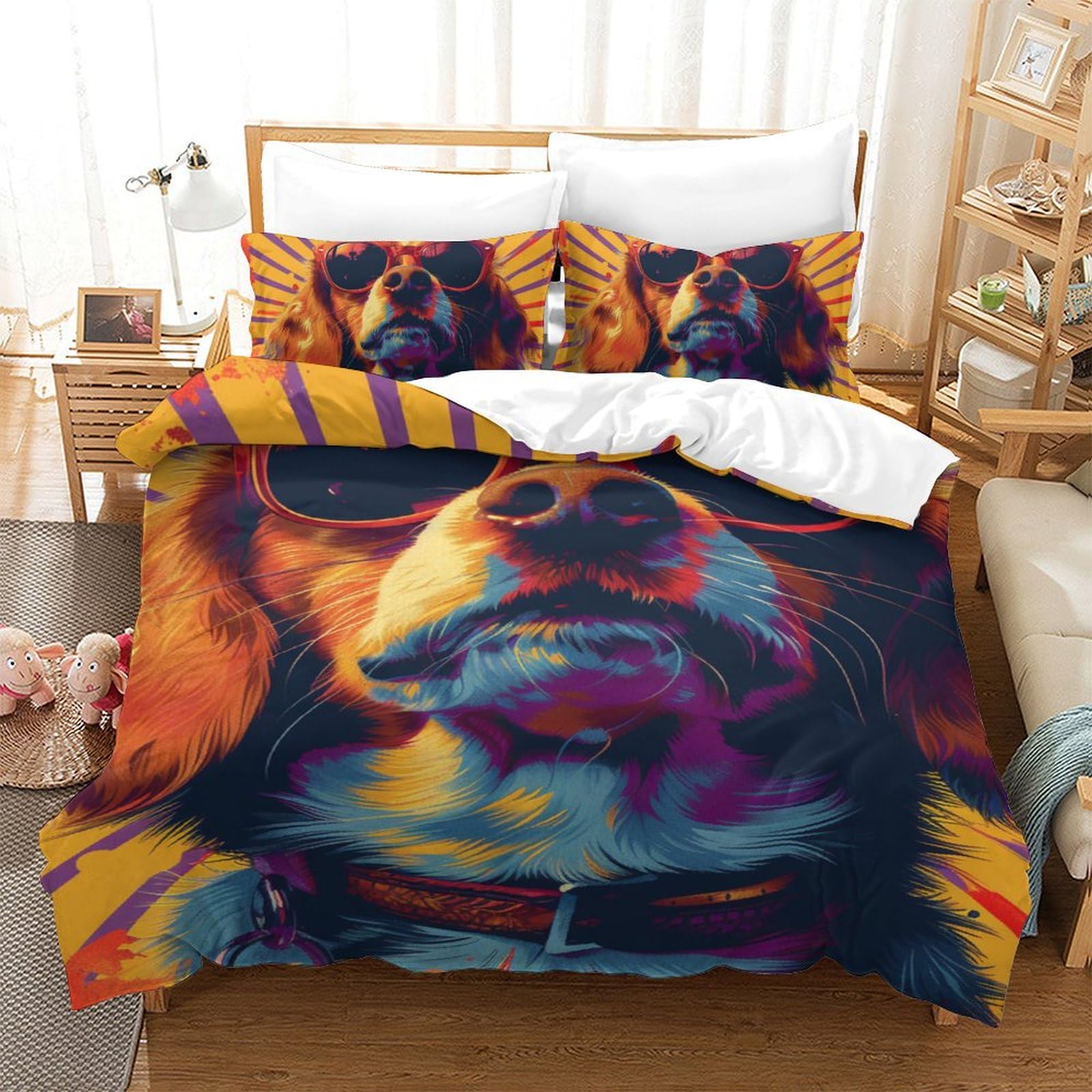 Parure de lit 3D Chien avec fermeture éclair en microfibre