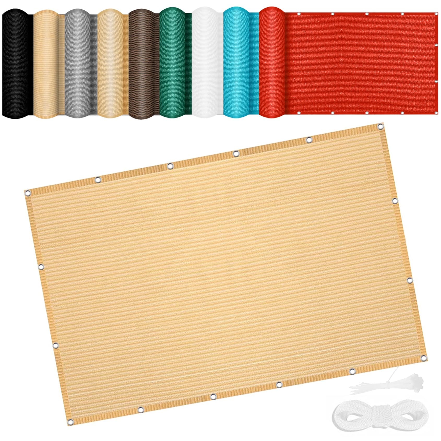 Voile ombrage respirant résistant 98% UV : rideau solaire crème 45x950cm anti-vent