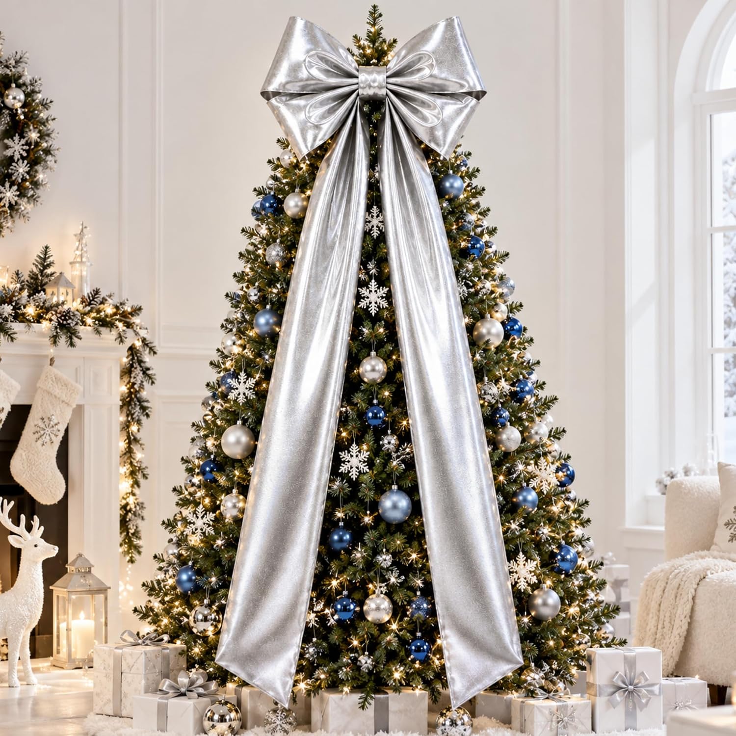 XunYee Large Metallic Foil Christmas Tree Bows, 19.7 x 71 Inch, Gold