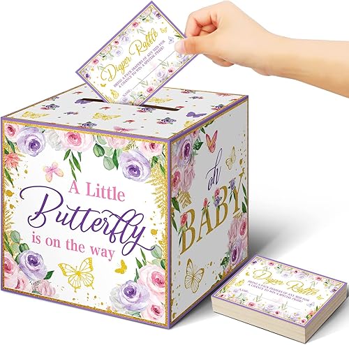 Teling 51 boletos para rifas de pañales con caja de tarjetas, decoración de baby shower, caja de soporte para baby shower, para fiesta de rifas de