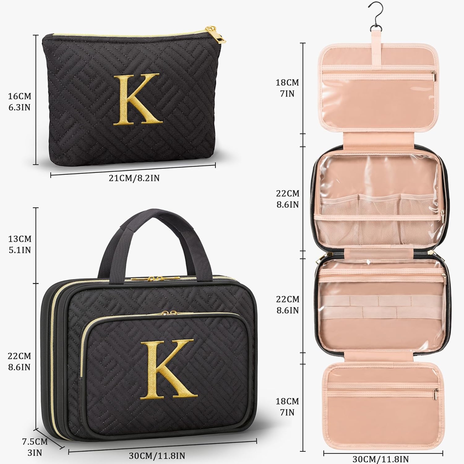 Personalized Gifts for Women, Initial Toiletry Bag Hanging Travel Organizer & Makeup Cosmetic Bag with Embroidery Letter Teacher Appreciation Gift Birthday Valentines Gifts for Mom Wife Friend Sister - Image 2