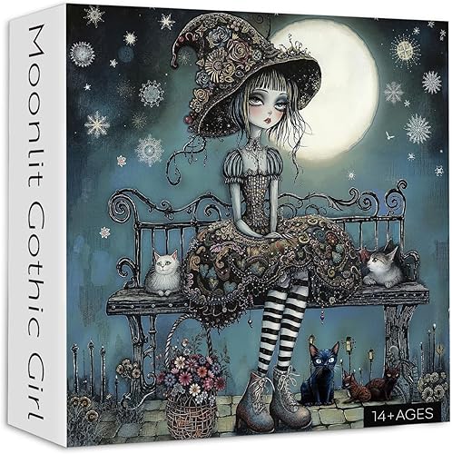 PICKFORU Rompecabezas gótico iluminado por la luna de 1000 piezas, rompecabezas vintage de arte oscuro para adultos, lindo rompecabezas de póster