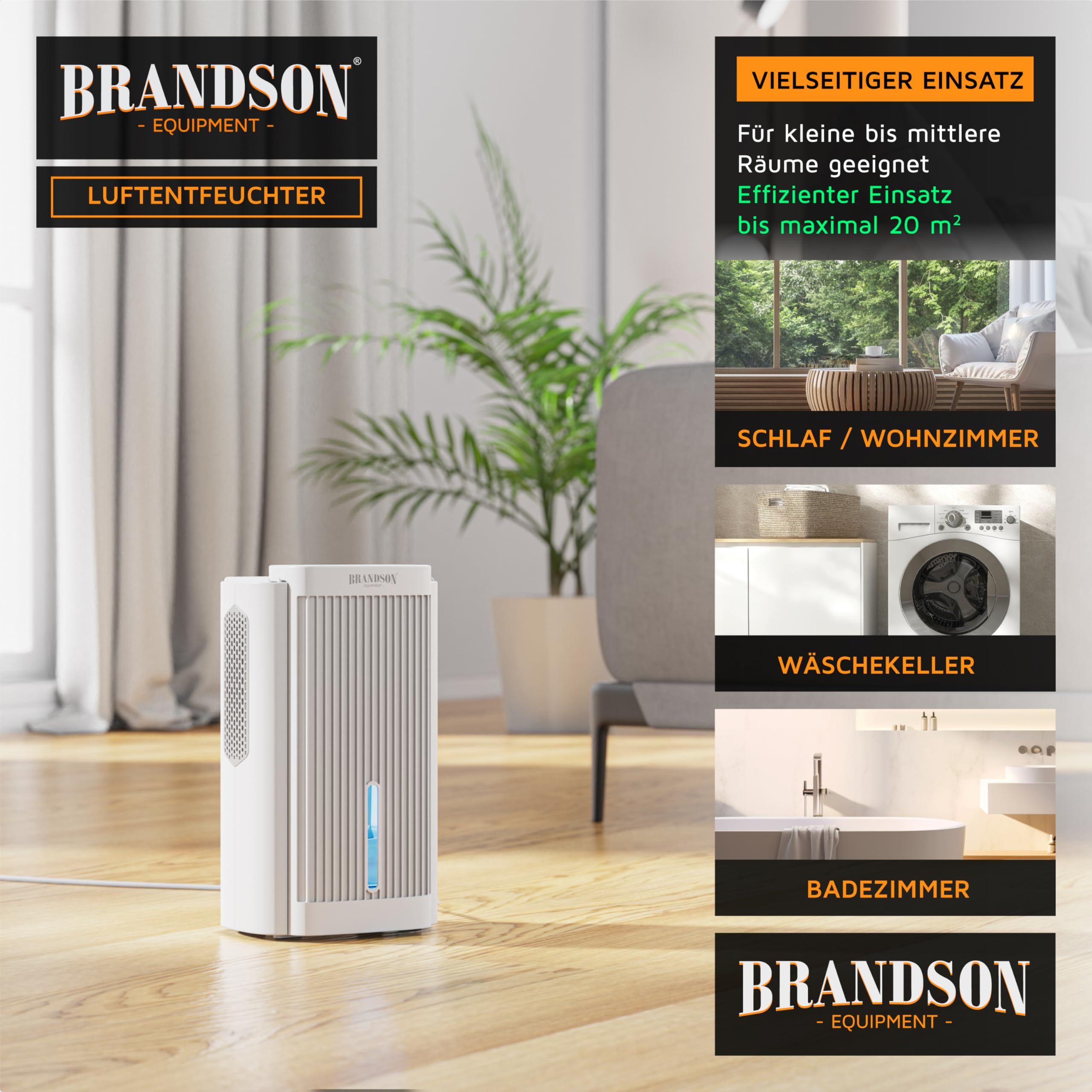 Brandson - Deshumidificador eléctrico - Deshumidificador - pequeño y silencioso - 2000 ml - Cocina Dormitorio Oficina Garaje