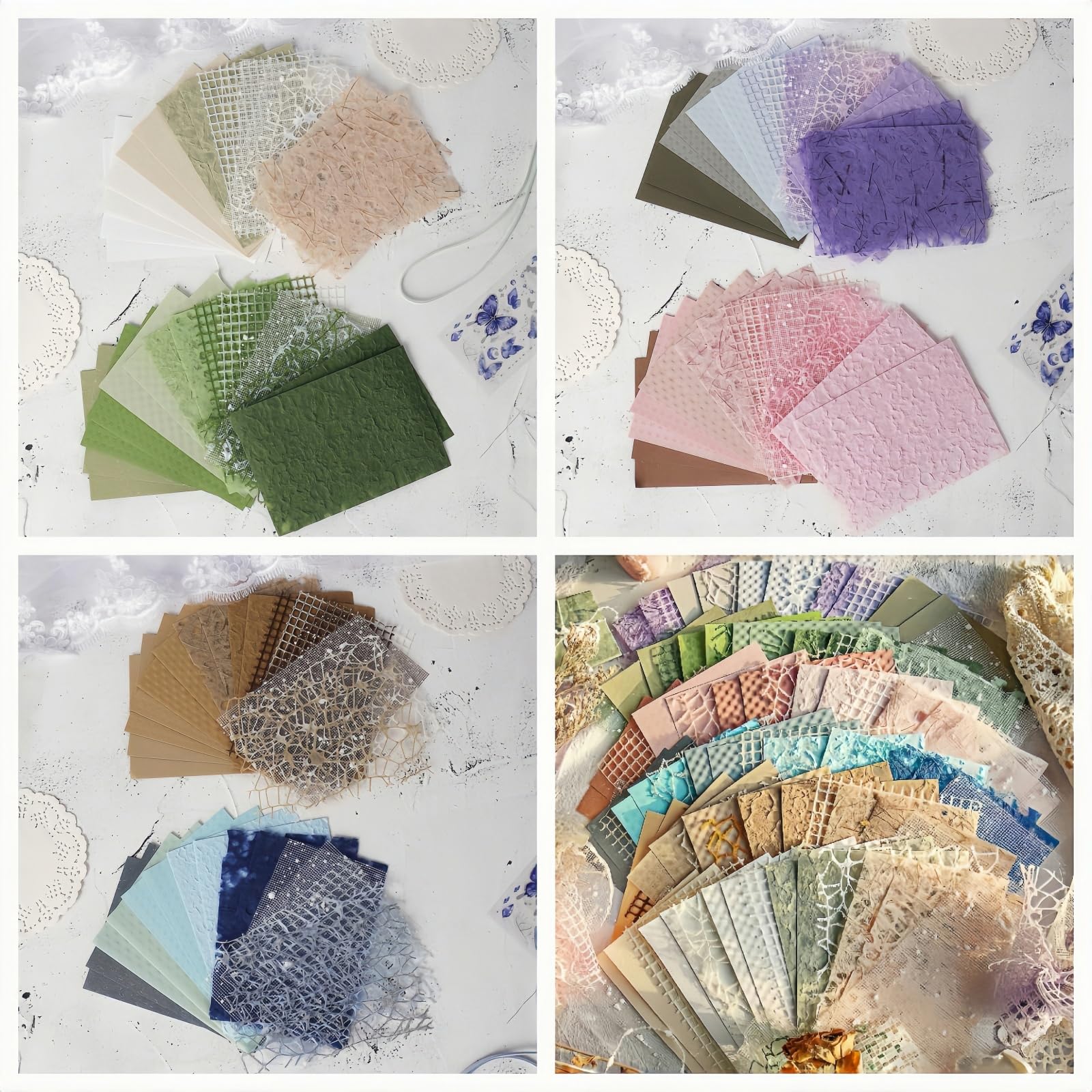 32 arkusze teksturowanego papieru do scrapbookingu i tkaniny siatkowej, różne zestawy, mieszane specjalne dzienniki śmieci, do decoupage, scrapbookingu, tworzenia kart artystycznych, kolaży