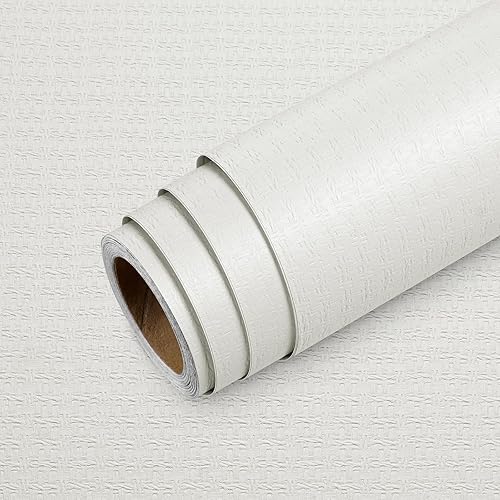 Miniatura 6 de Livelynine Papel tapiz tejido con textura blanca para pegar y pelar, para baño, dormitorio, vinilo prepegado en relieve, papel tapiz autoadhesivo