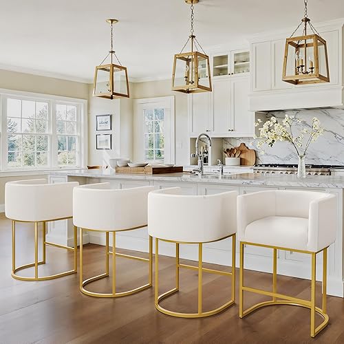 Miniatura 32 de LUE BONA Juego de 3 taburetes de bar de altura de mostrador de 27", taburetes de mostrador tipo barril modernos con respaldo y brazos, marcos de