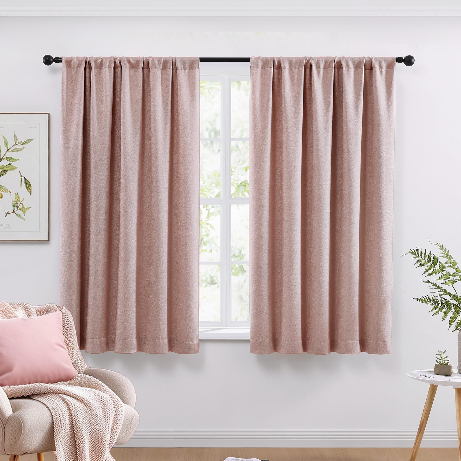 Photo 1 of WRENSONGE Blackout Curtains for Bedroom, Pink Blackout Curtains 63 Inch Long for Living Room Windows Kitchen Room, Easy Rod Pocket Curtain Modern Room Darkening Curtains 2 Panels Set