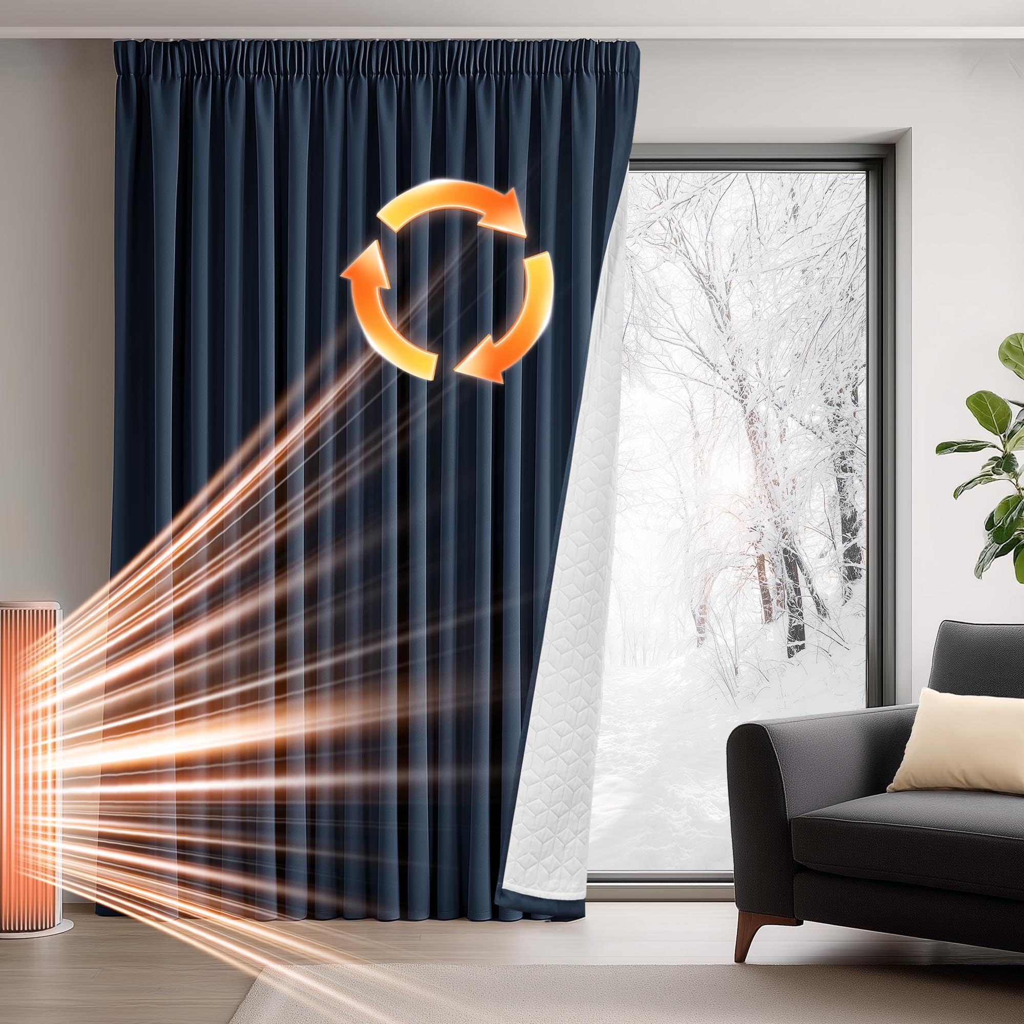Deconovo Zasłony zaciemniające do wnętrz z izolacją termiczną zasłona do sypialni salonu okna 1 sztuka granatowy 300 x 245 cm