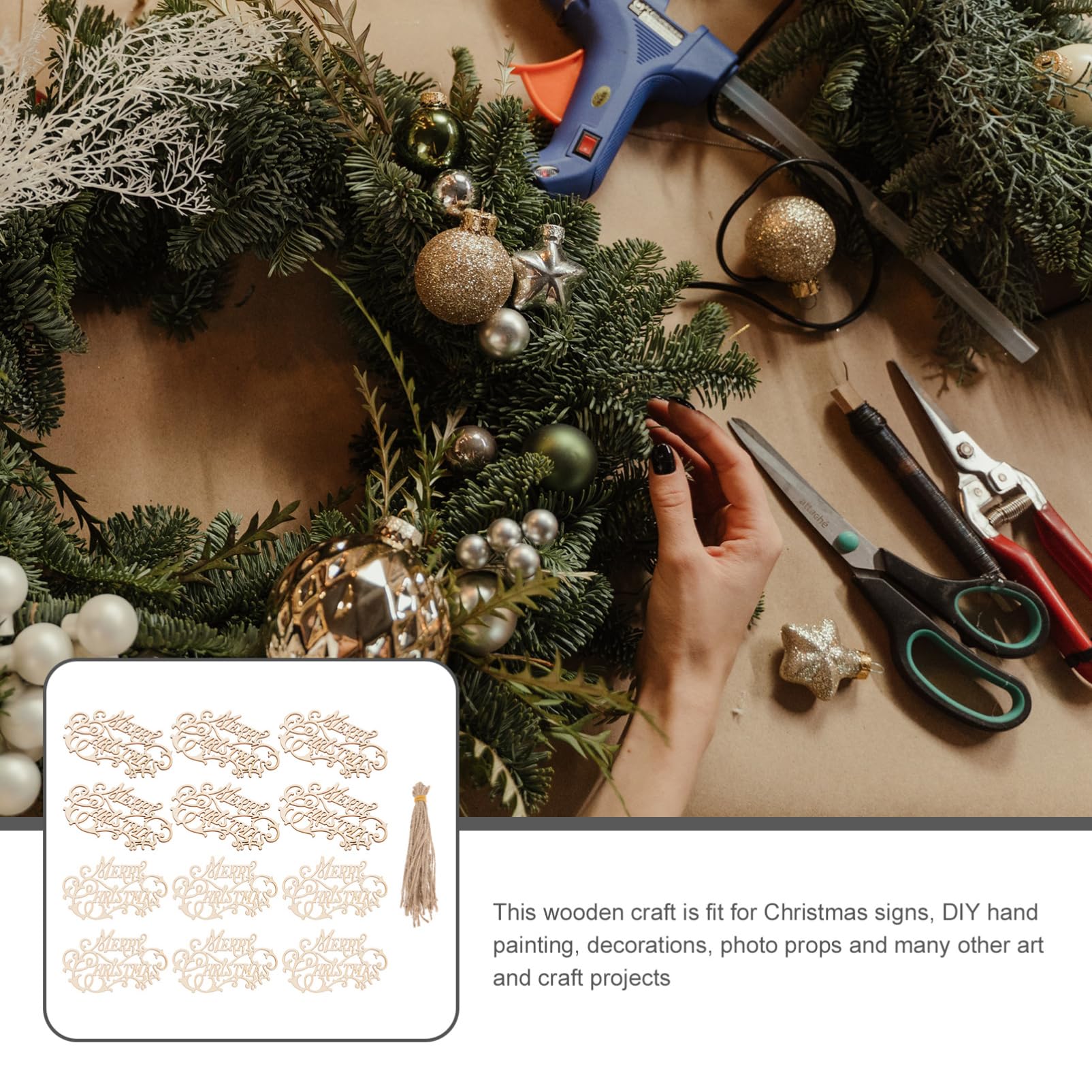 NUOBESTY 20pcs Merry Christmas Wooden Cutouts Unfinished Wood Xmas Letter Slices Letter Hanging Plaques for Christmas Tree Home Wedding DIY Decor - Image 4