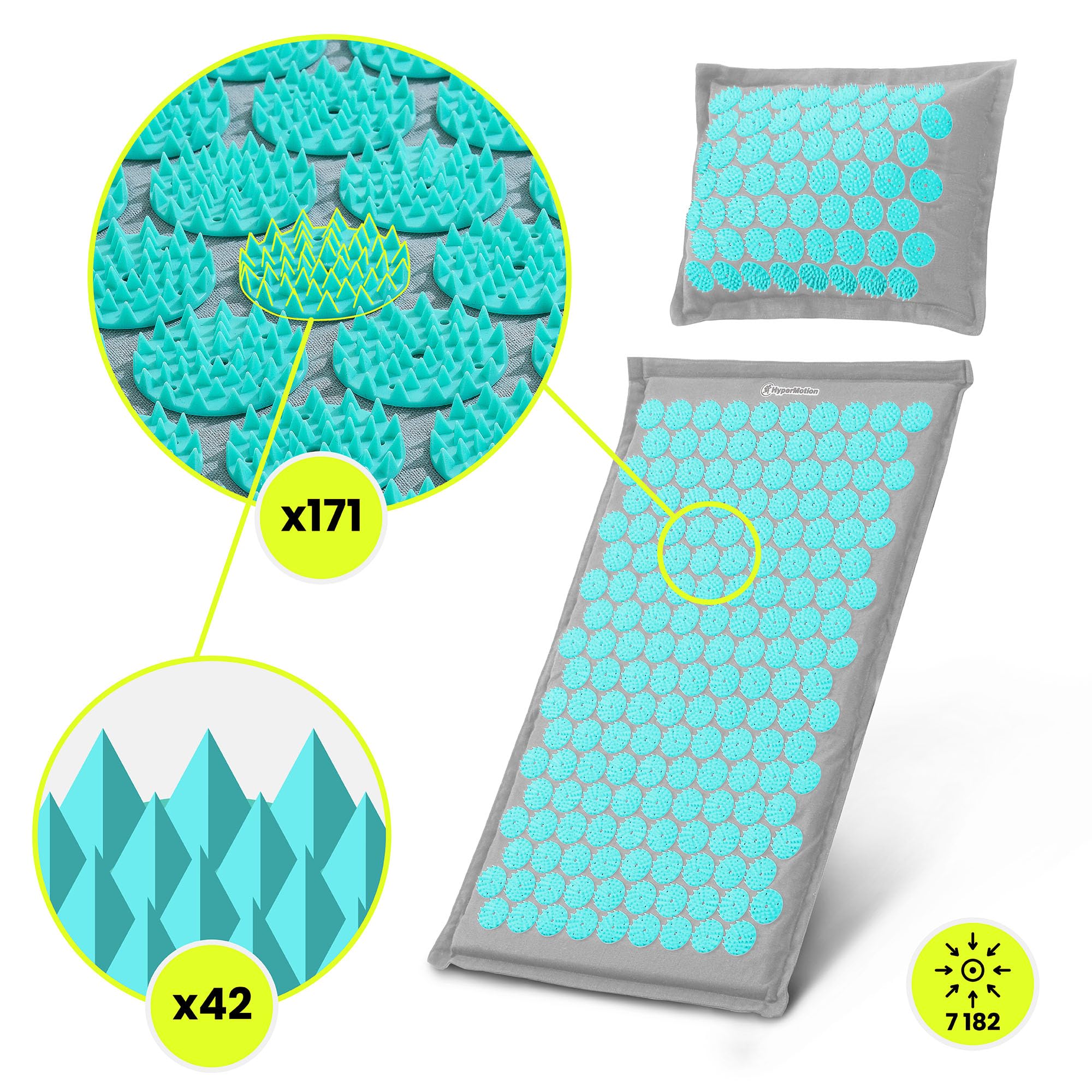 Hypermotion Tapis Agopressione ECO, Tappetino Champ de Fleurs 3-in-1 in Lino, Fibra di Cocco e Grano Saraceno - Allevia Mal di Schiena, Collo e Tensioni Muscolari - 7 182 Punti di Pressione