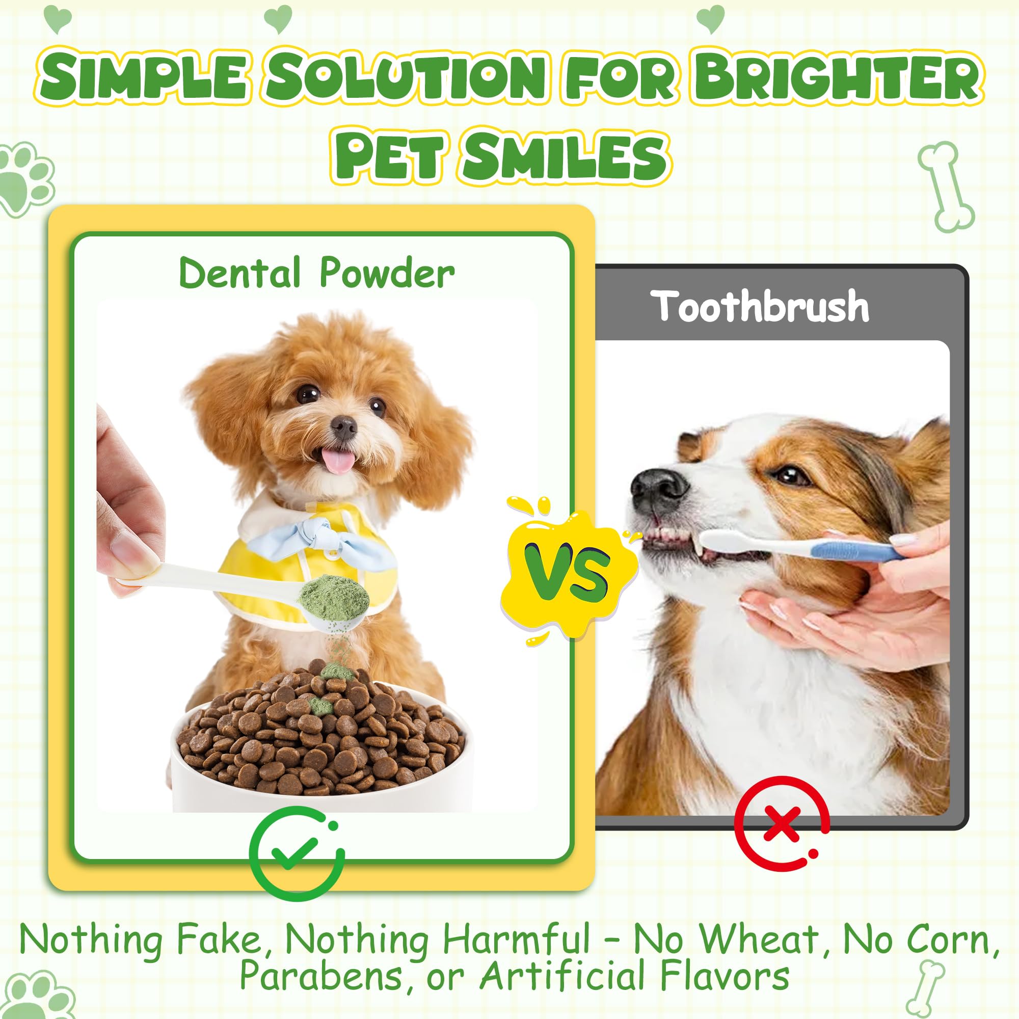 Dog Teeth Cleaning Powder, Dog Dental Powder and Cats Breath Freshener, Plaque Off, Bad Breath & Tartar Remover for Dogs, Dog Teeth Cleaning with Enzymes- 60-Day Supply -Mint Flavor - image 7