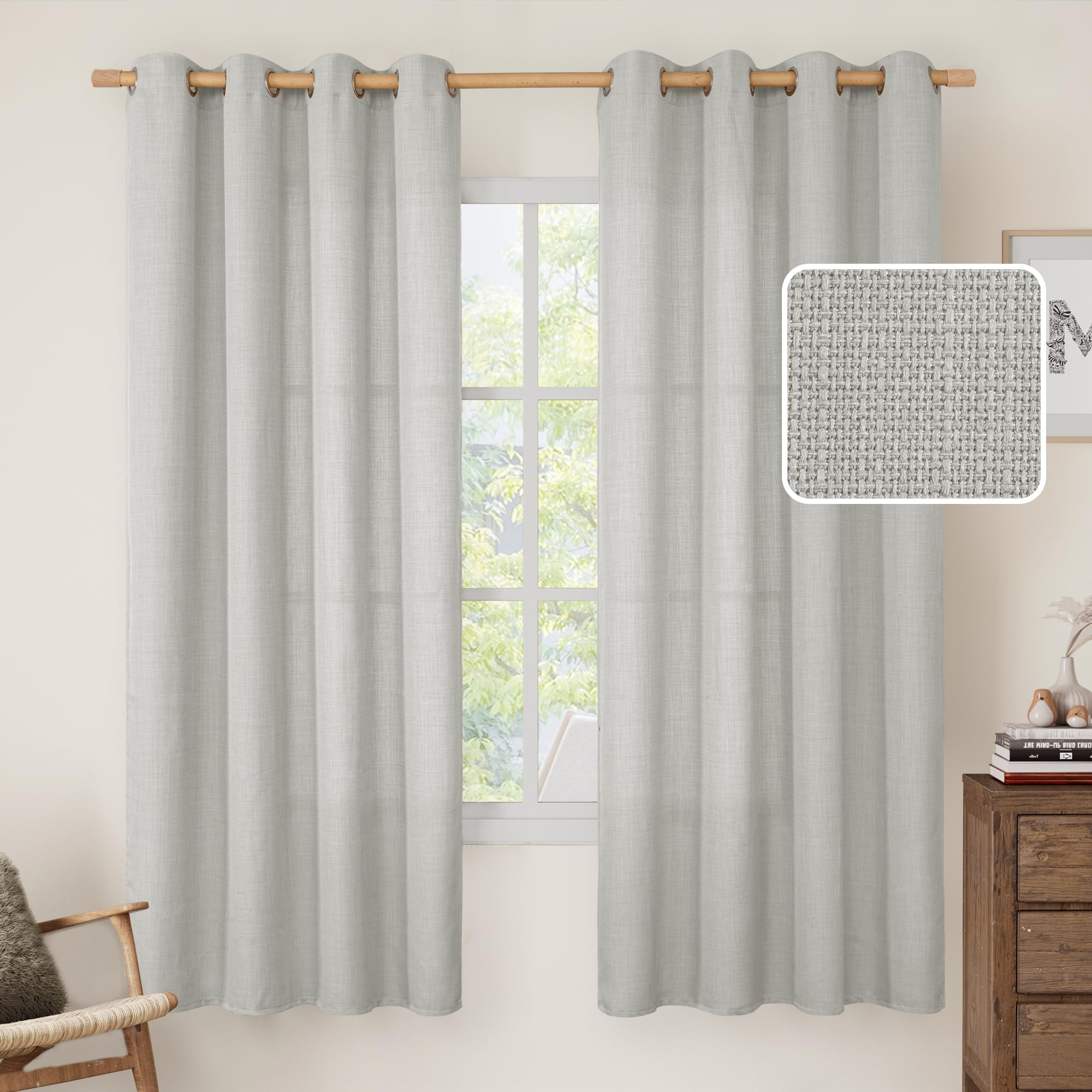 LAMIT 72 inch Linen Curtains for Bedroom, Grommet Thick Linen Textured Privacy Drapes Light Filtering Burlap Curtains for Farmhouse/Living Room, Set