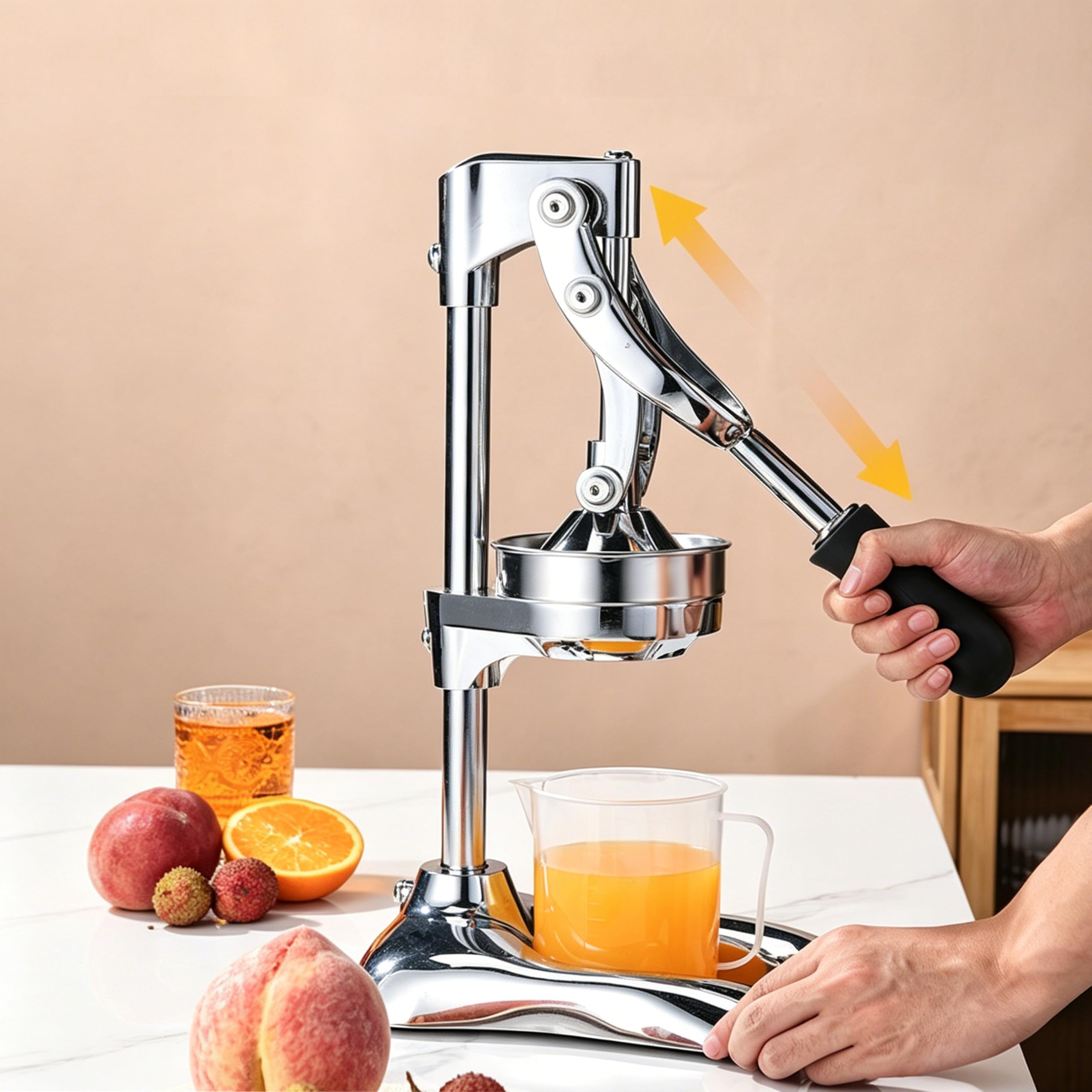 Exprimidor Manual,Exprimidor de Frutas Manual con Tapa de Presión y Filtro en 304, Desmontable y Fácil de Limpiar,Plata