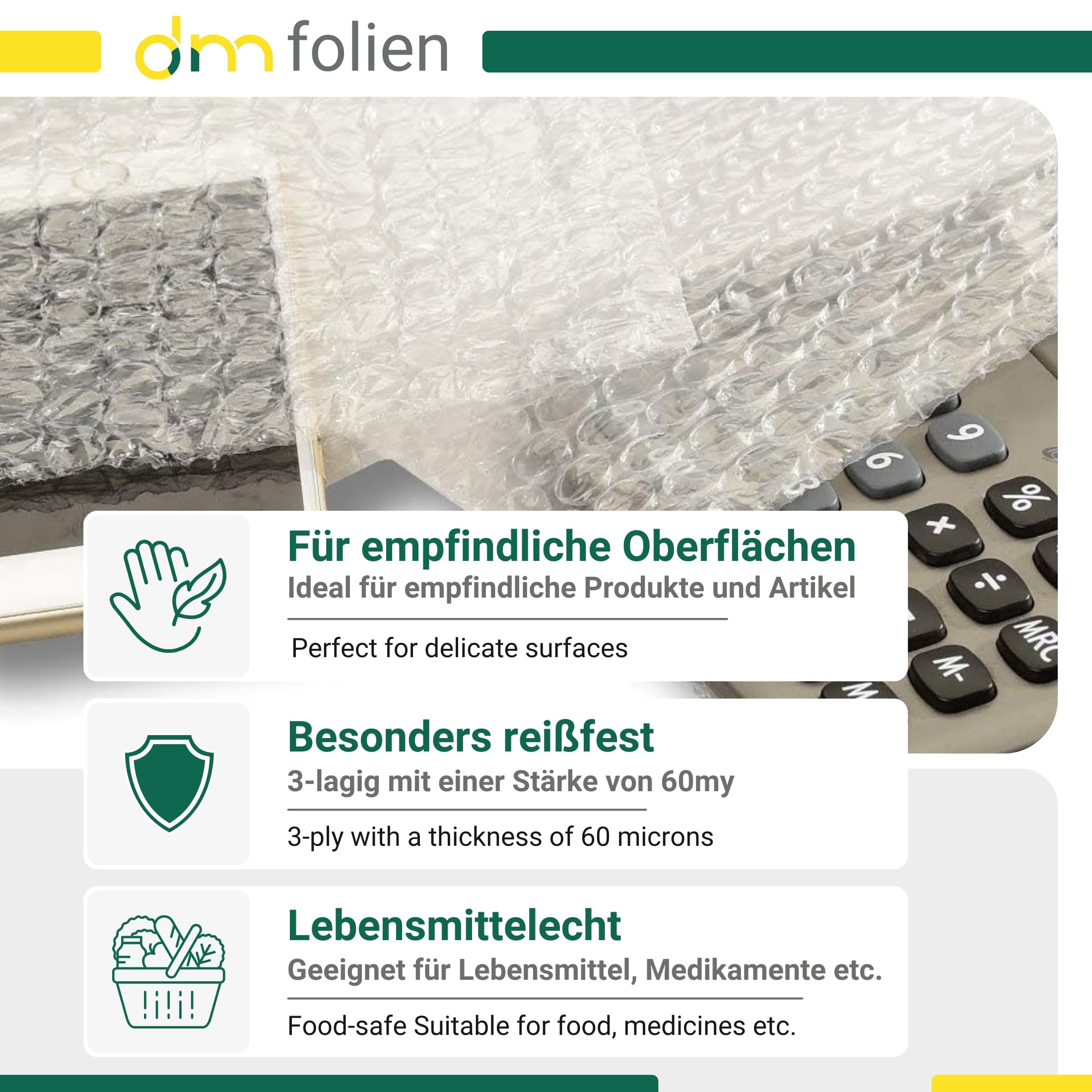 dm-folien Luftpolsterbeutel ohne Verschluss I 400 x 600 mm I 210 Stück I 60 µ I Luftpolstertaschen mit 10 mm Noppen I 3-lagige Bubble Bag Versandtaschen zum Schutz vor Schmutz & Feuchtigkeit