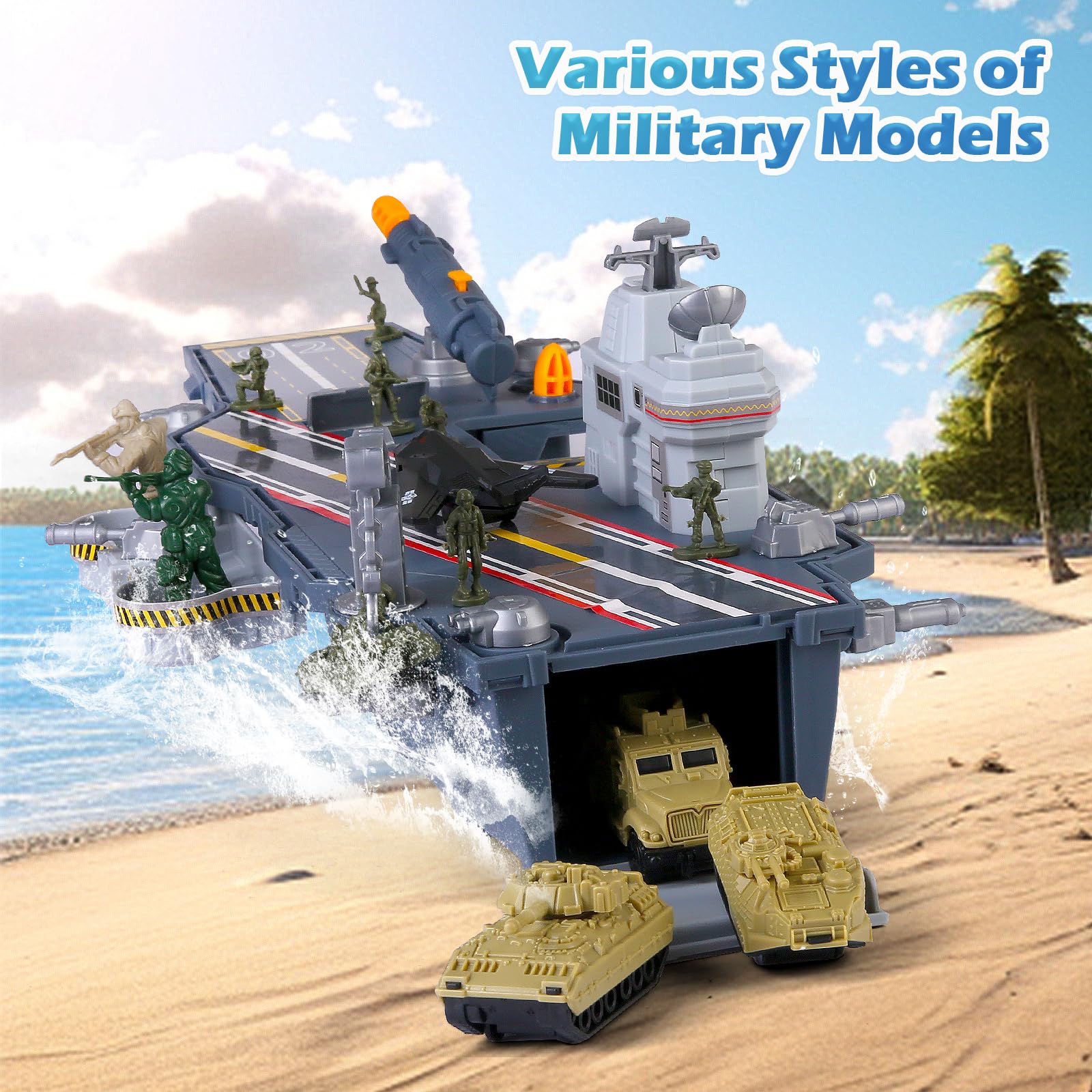 Flugzeugträger Modell Spielzeug Kriegsflugzeuge Kriegsschiffe Militärfahrzeuge Schlachtschiff Spiel Set, Armee Männer Figuren Spielzeug Militär Marineschiff mit Schlachtschiff Tank Kämpfer Jets Hubsch