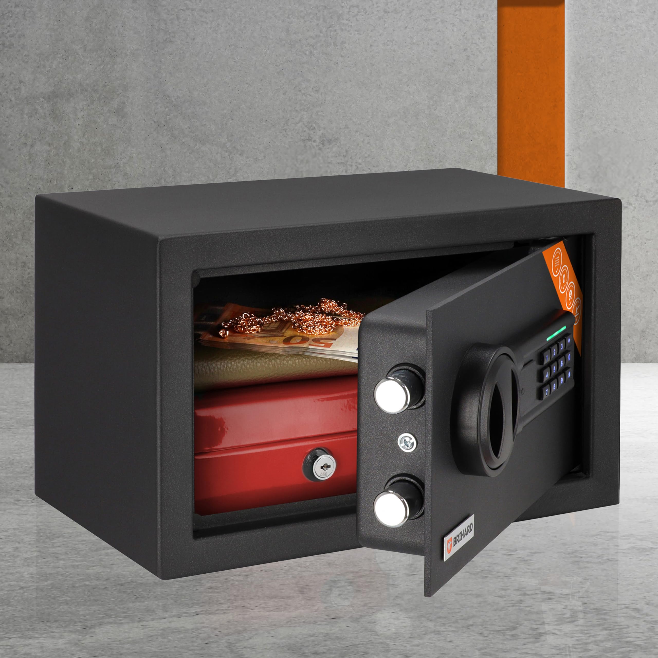 Home Cassaforte Elettronica Compatta 11L – Cassaforte Piccola 20x31x20 cm con Tastierino Digitale e Schermo LED – Cassetta di Sicurezza per Contanti e Gioielli